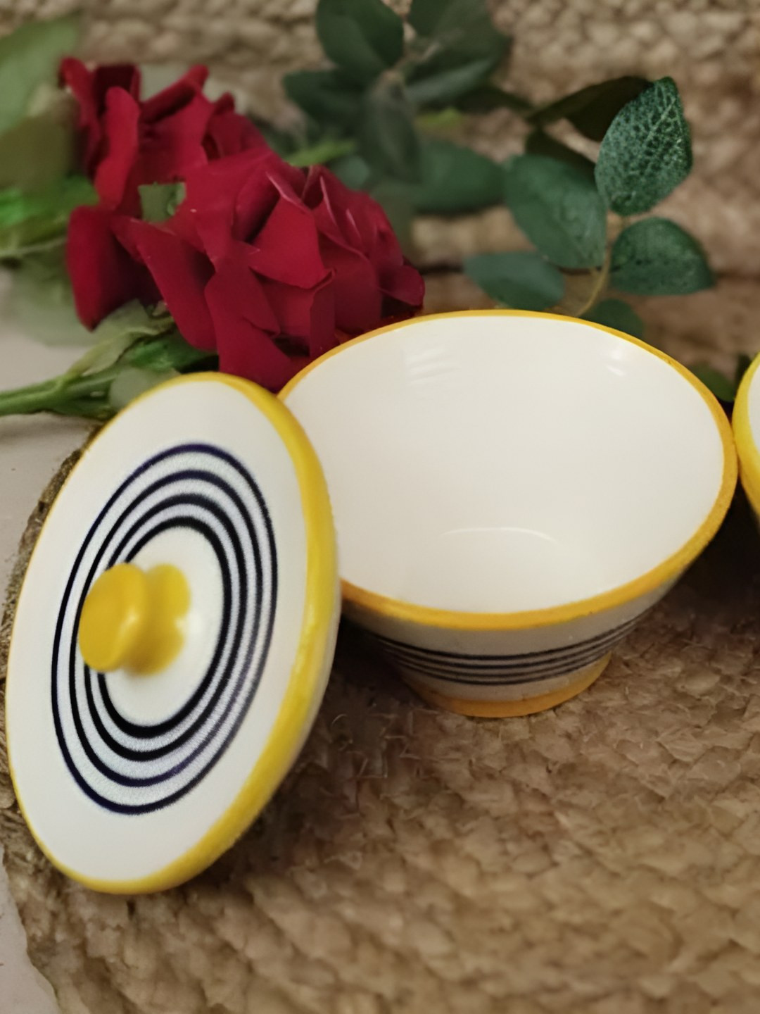 Calcine Industries White 2 Pieces Printed Ceramic Microwave Safe Glossy Serving Bowls