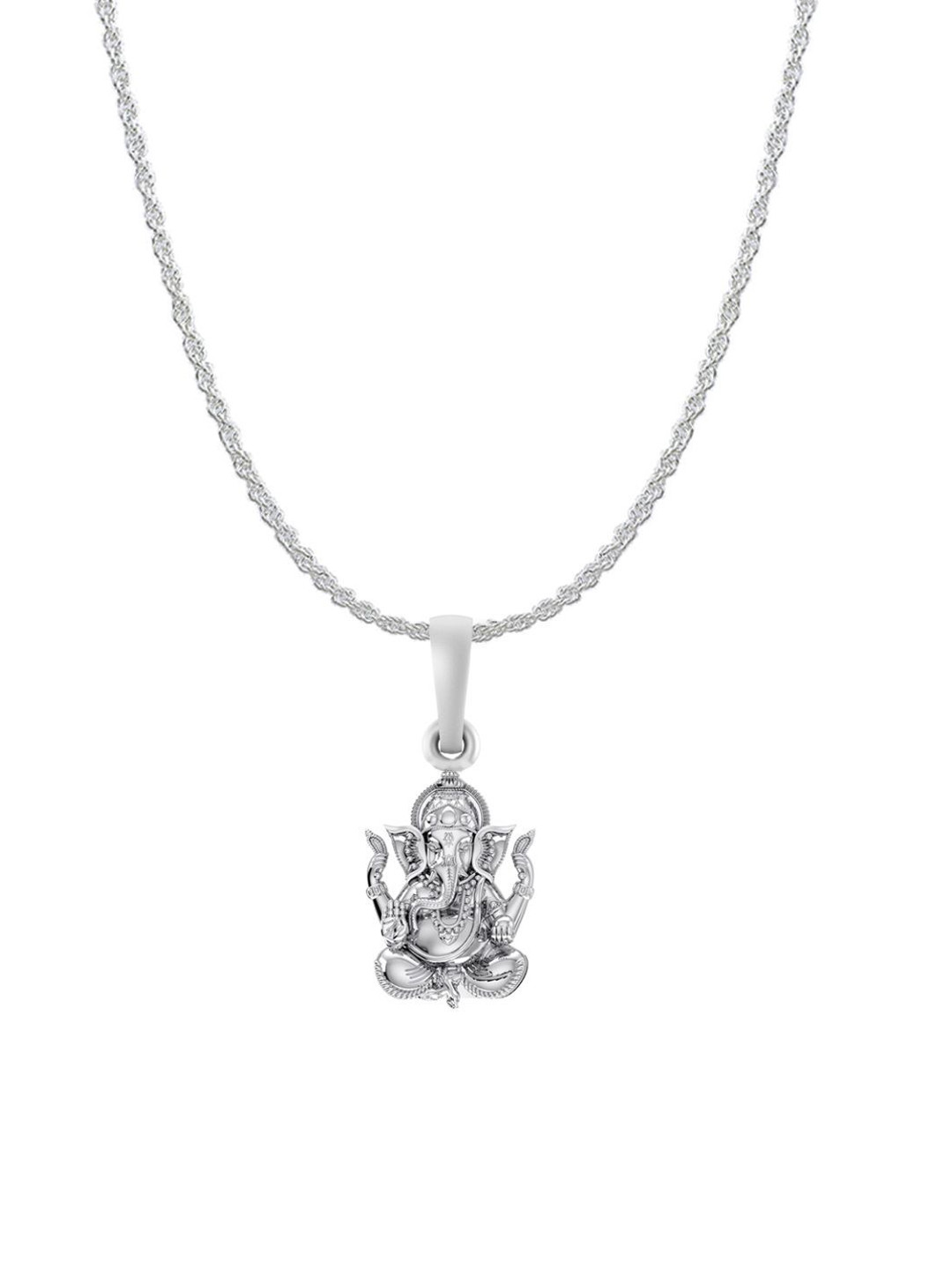 Metronaut 92.5 Sterling Silver Ganesha Ji Pendant With Rope Chain