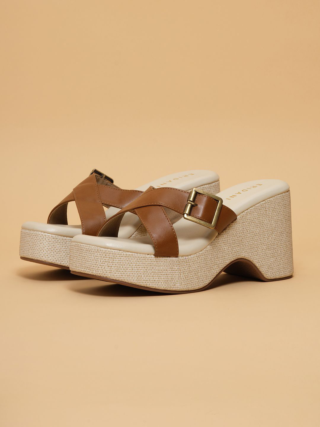 ERIDANI Women Wedge Wedges Buckle heels Sandals with Buckles