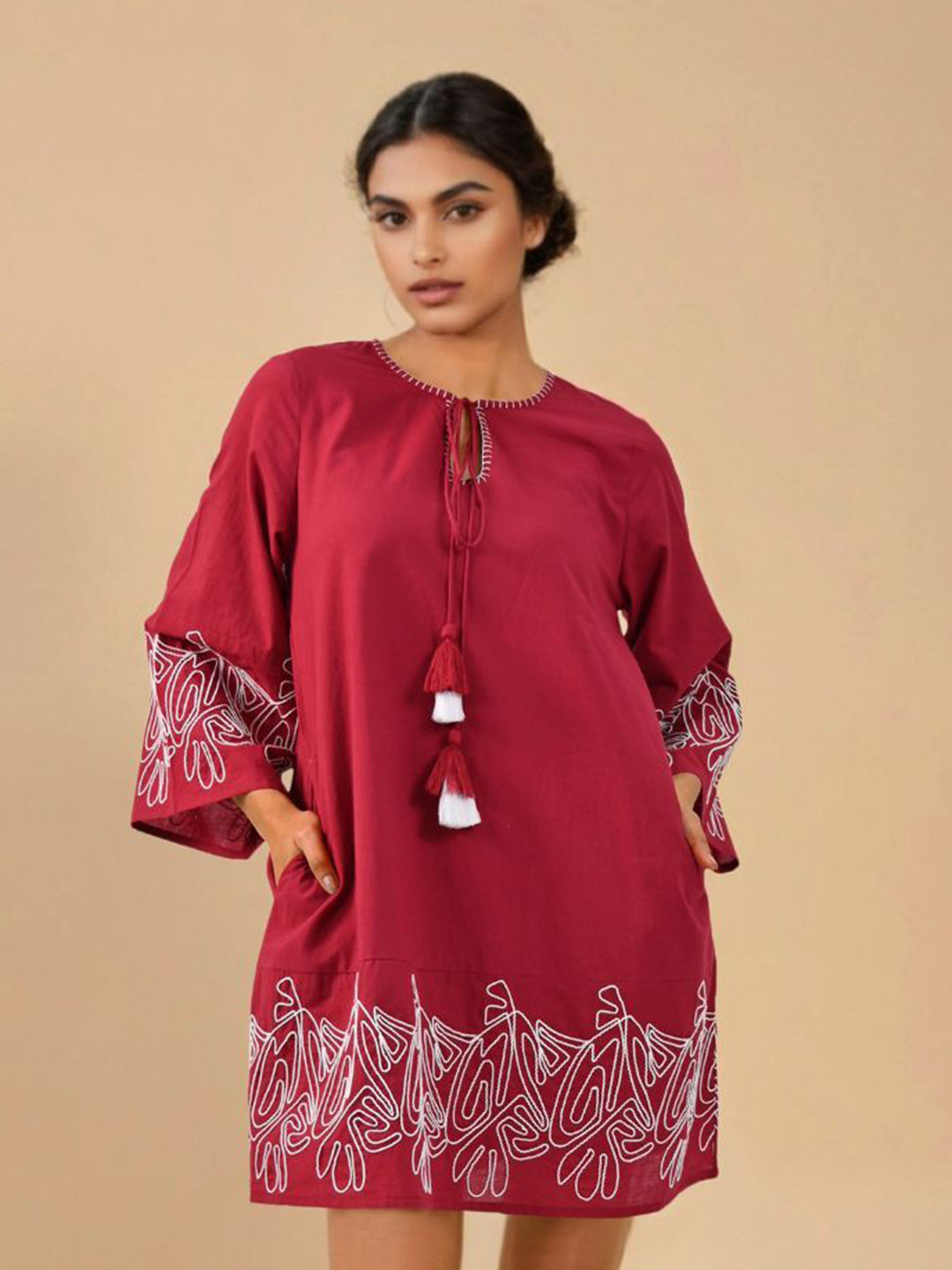 Zolo Label Mystic Maroon Theadwork Mini Dress