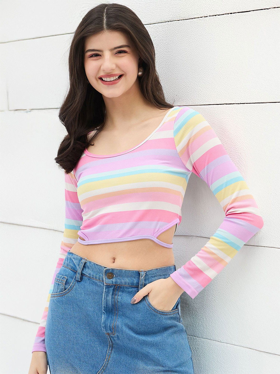 DressBerry Women Candy Stripes Crop Top