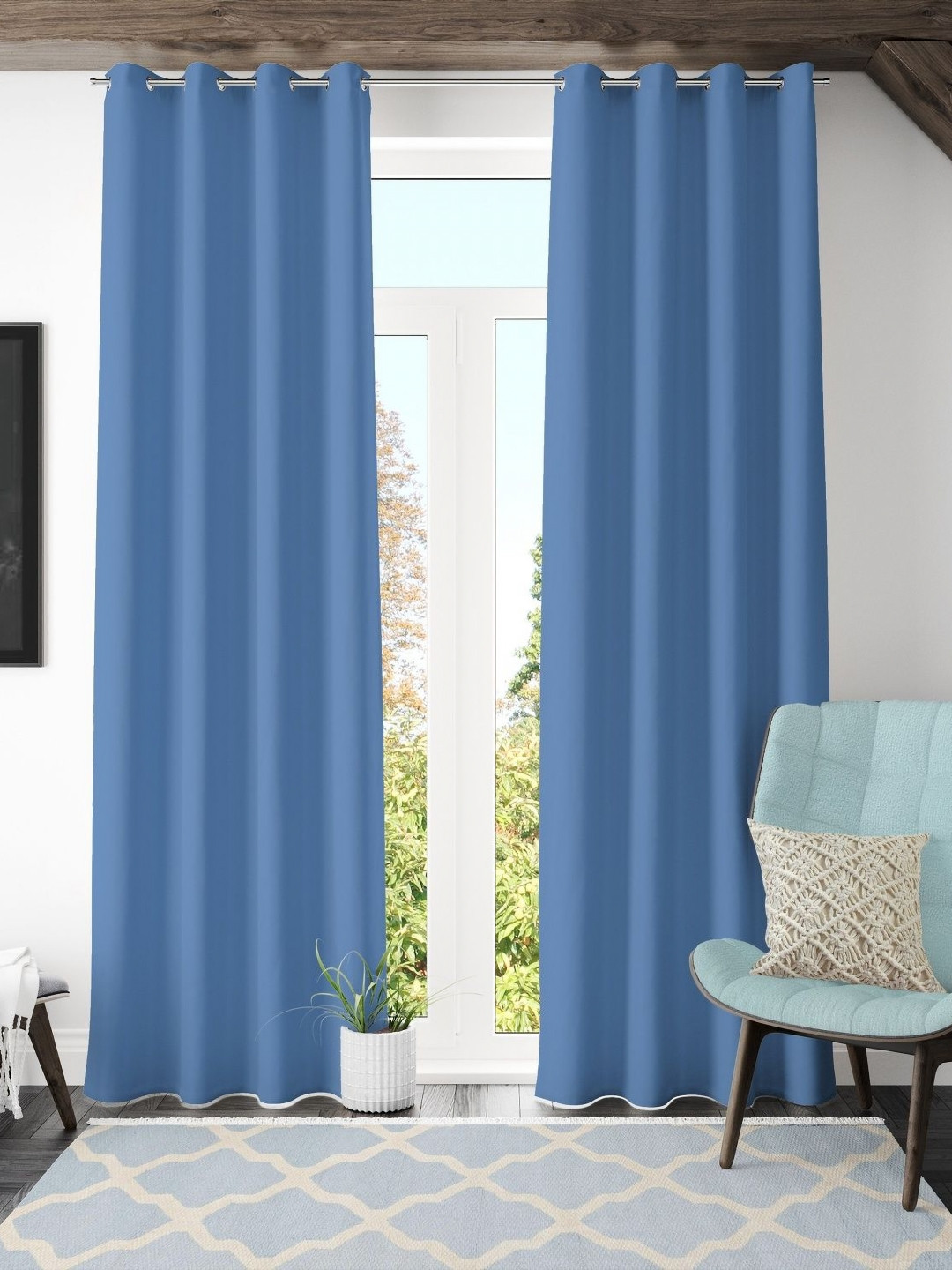 Galaxy Home Decor Blue Set of 2 Black Out Door Curtain