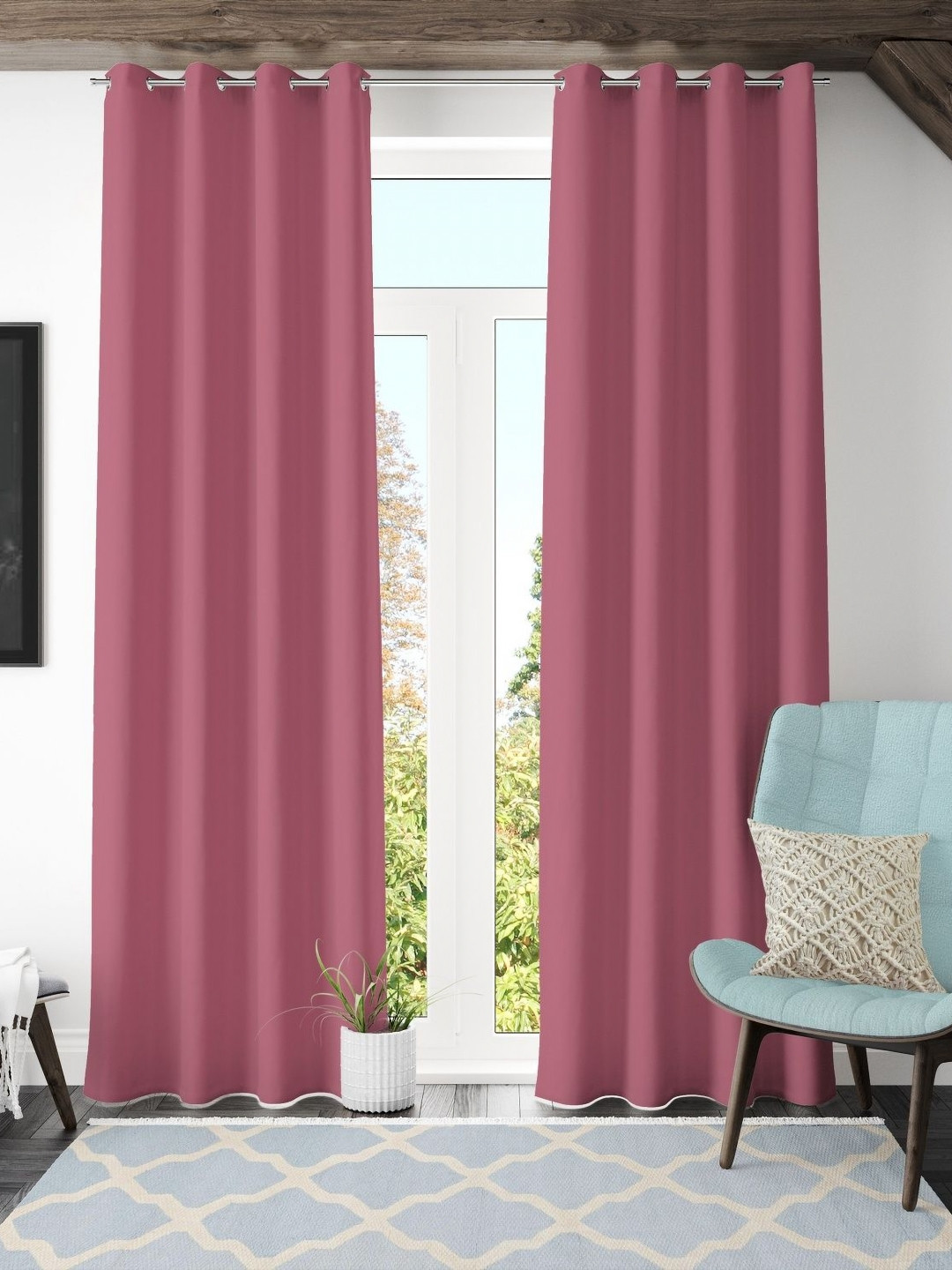 Galaxy Home Decor Pink 2 Pieces Black Out Long Door Curtain