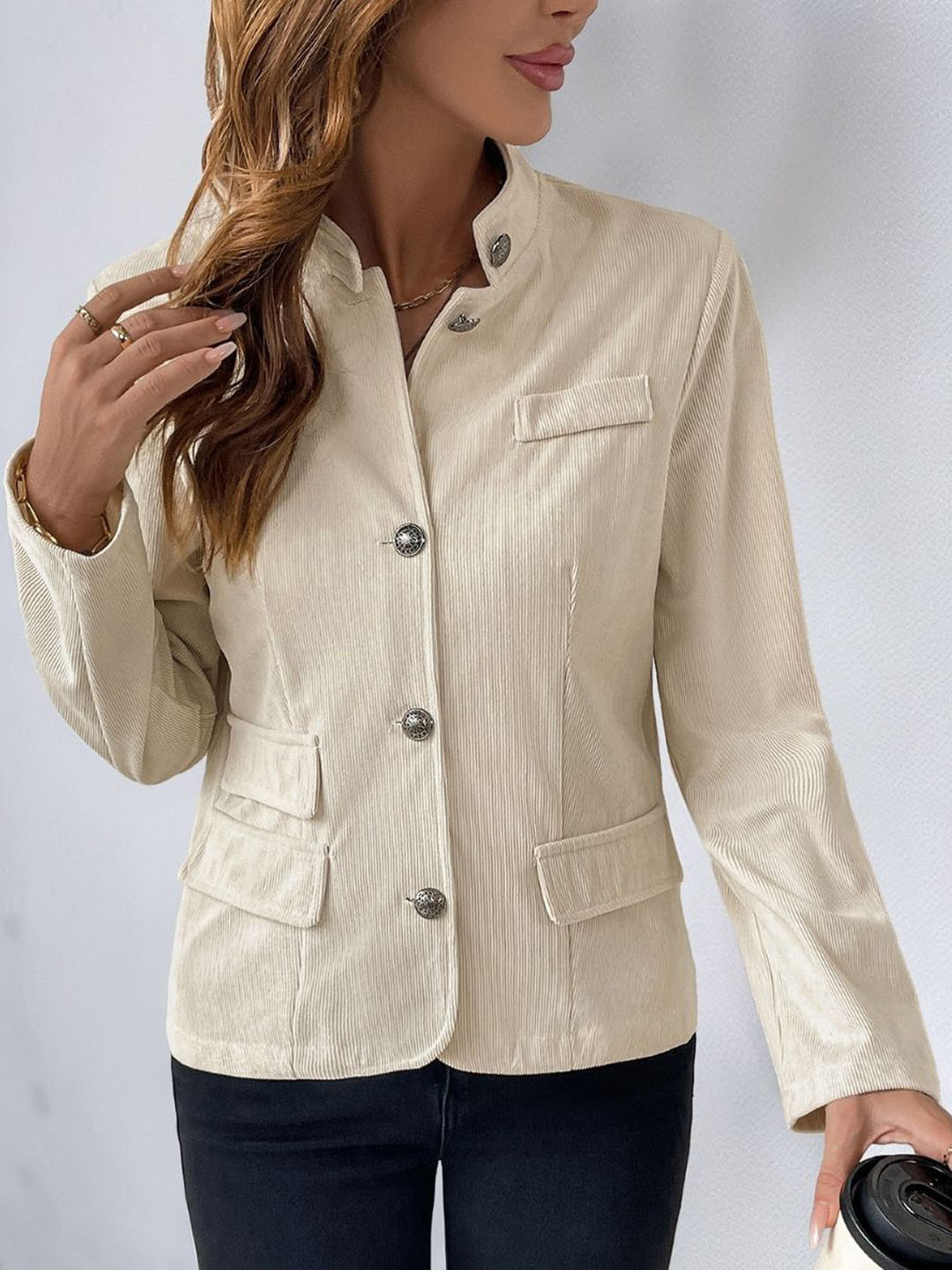 StyleCast Women Cream Solid Tailored Jacket