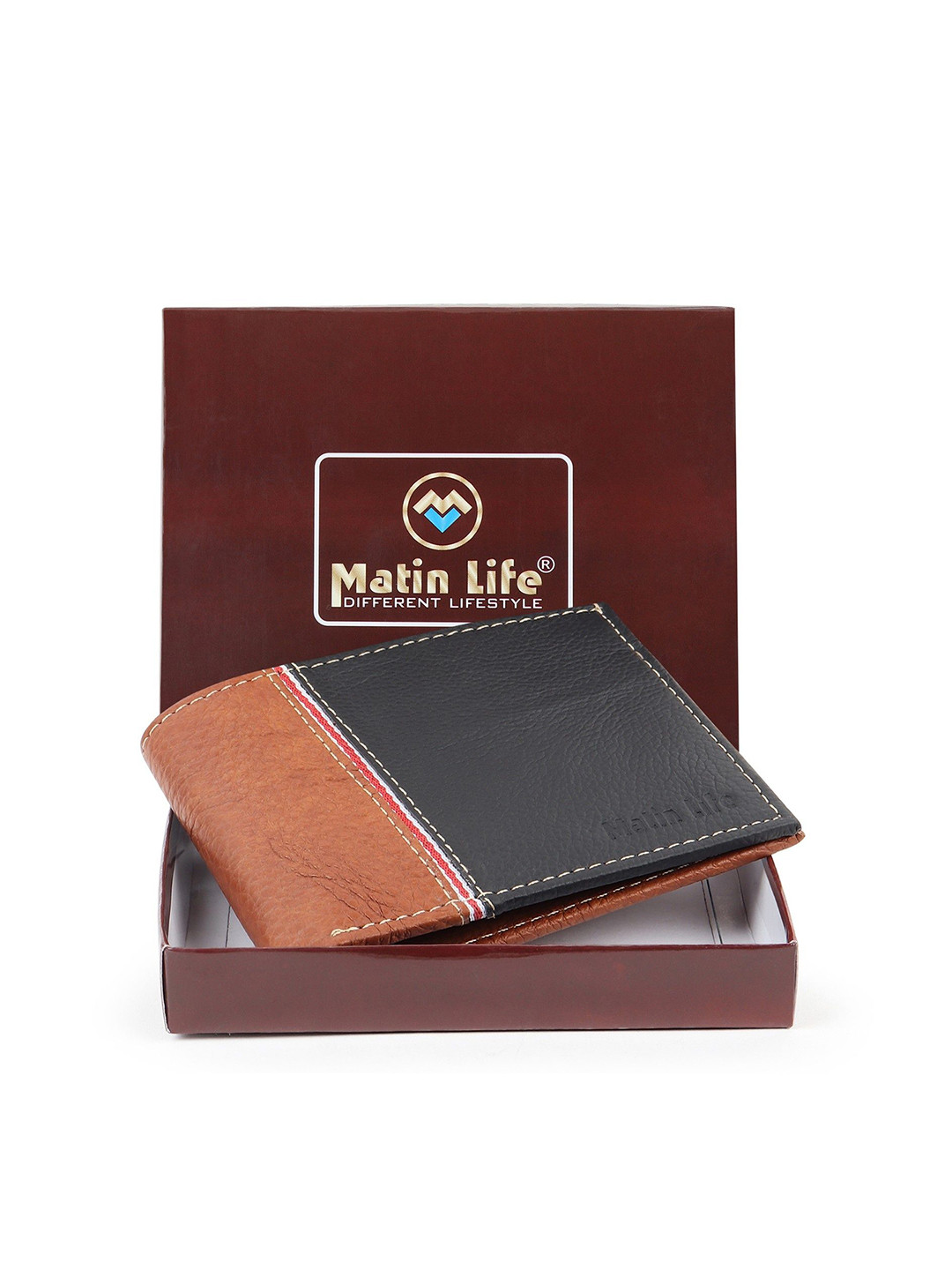 MATIN LIFE Men Leather Colourblocked Two Fold Wallet