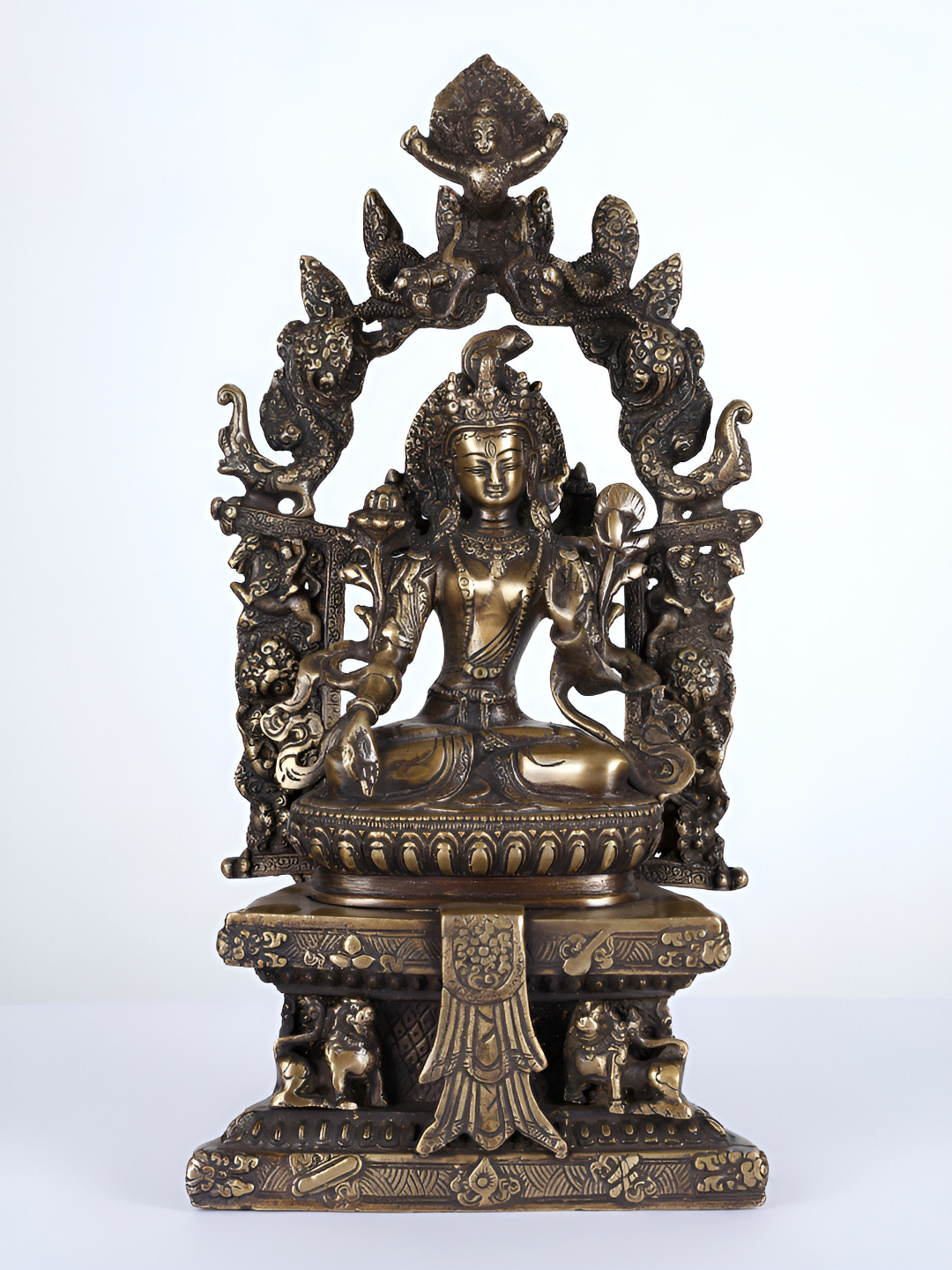 Exotic India Buddhist Goddess Tara Black Brass Metallic Living Room Large Showpiece - 15.5 Inches