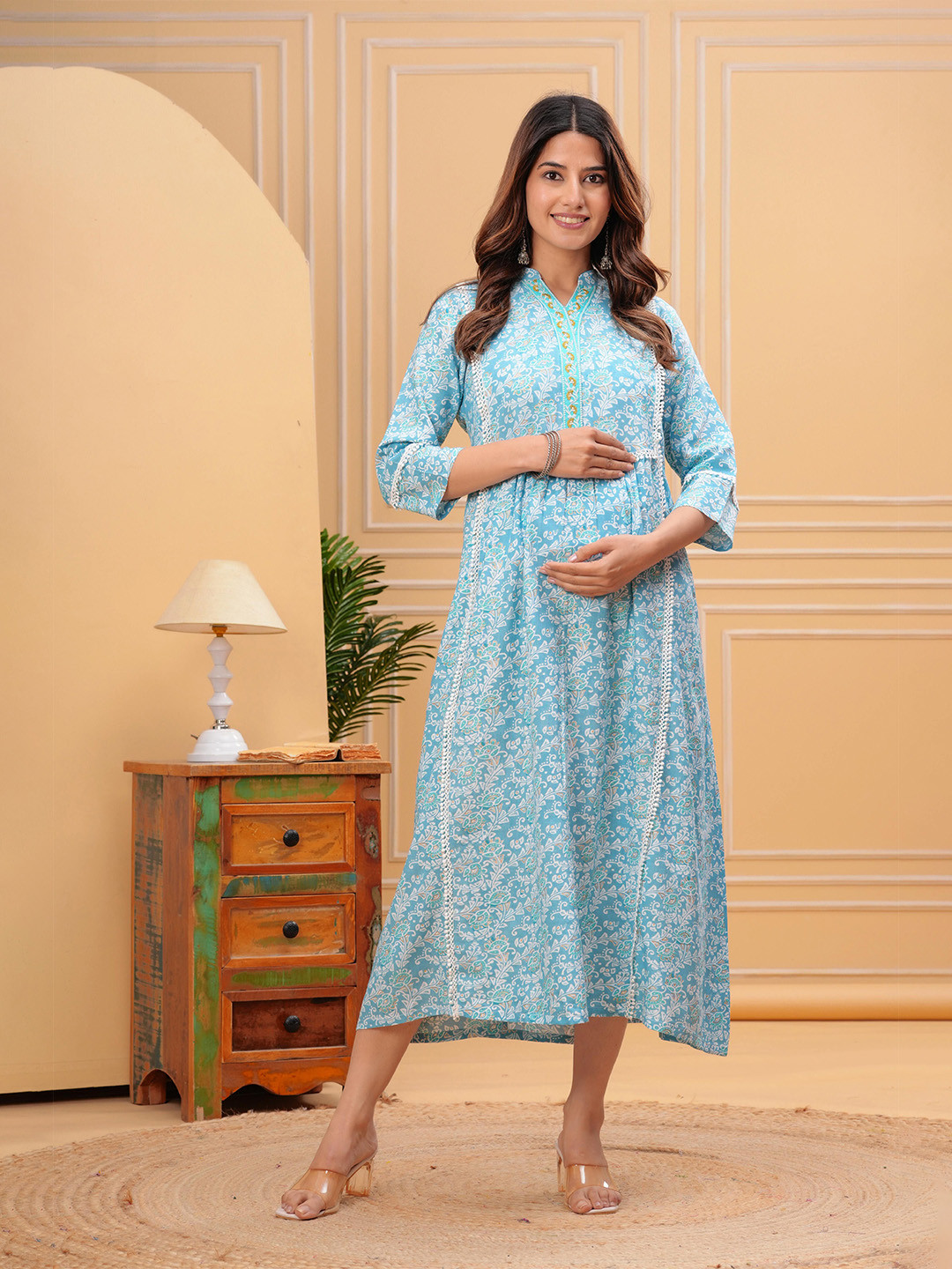 Moda Rapido Women Ethnic Motifs Maxi Dress with Mandarin Collar