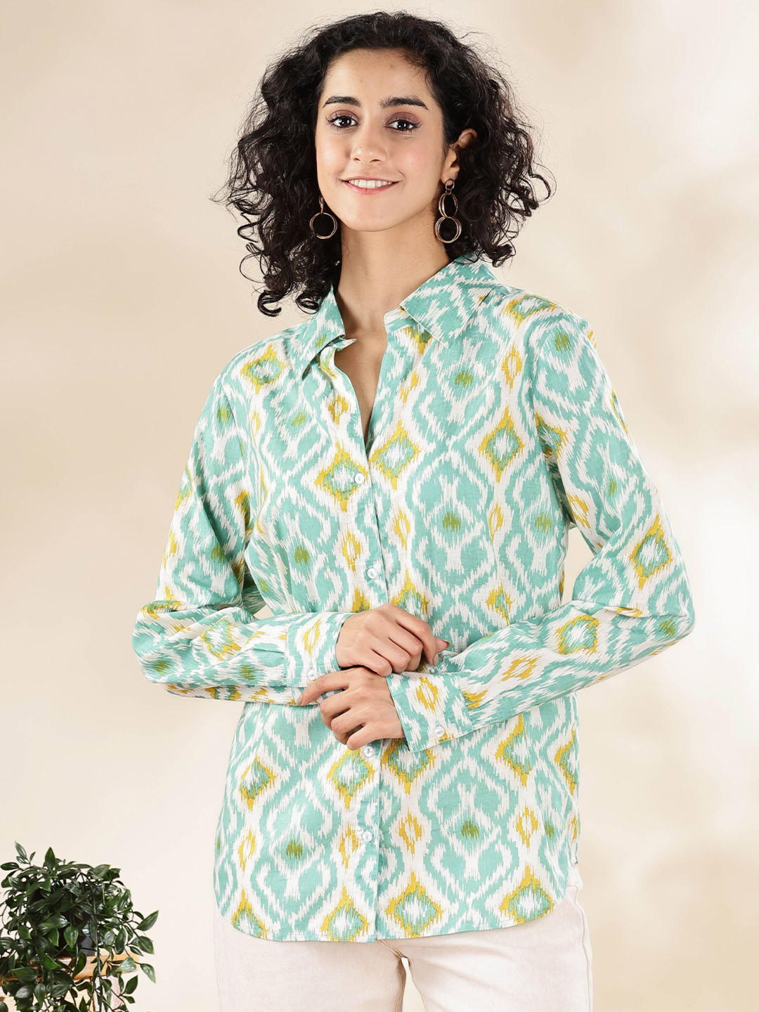 Anouk Women Relaxed Fit Ethnic Motifs Printed Spread Collar Cotton Casual Shirt