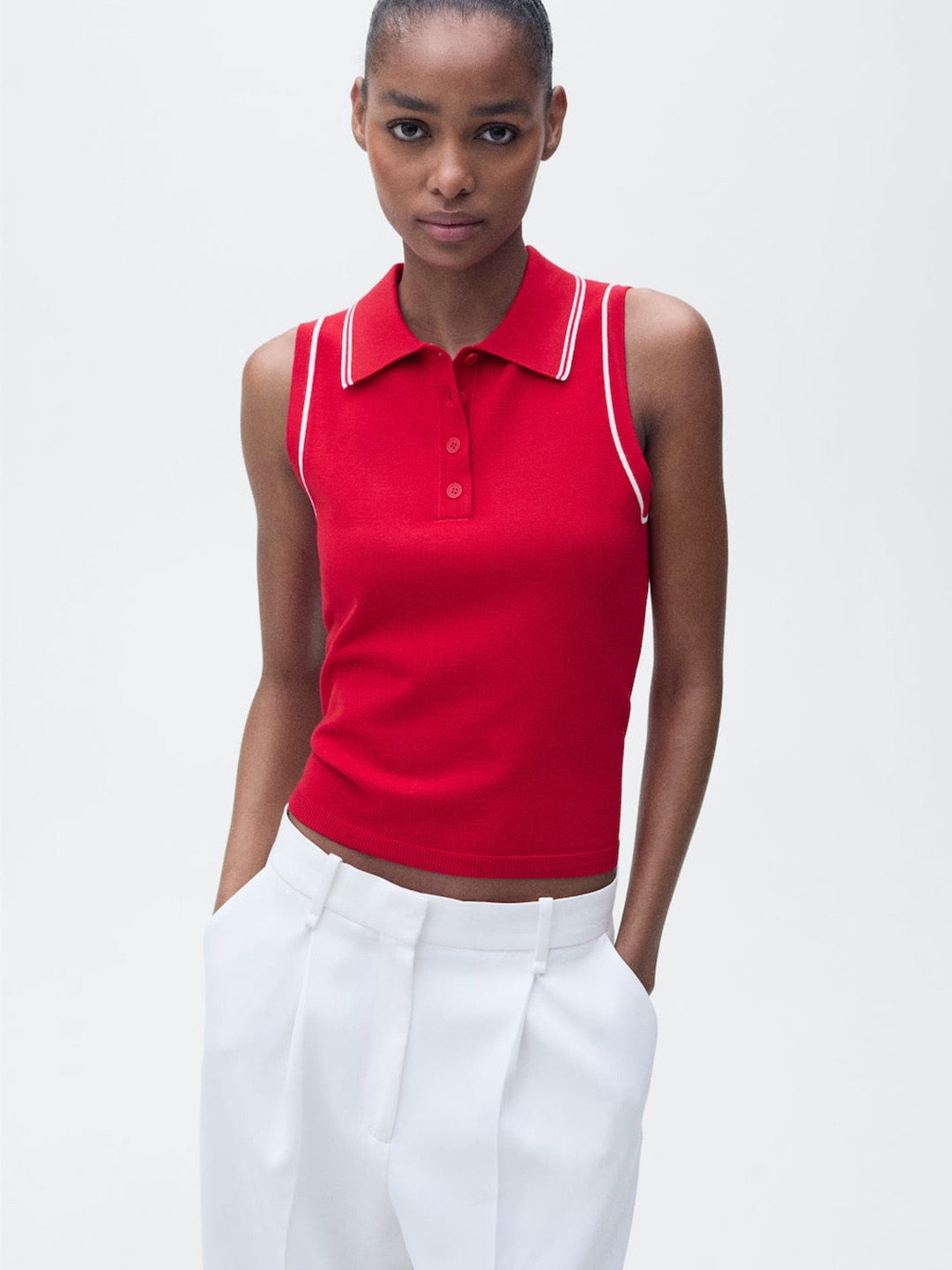 MANGO Contrast Trims Polo Collar T-shirt