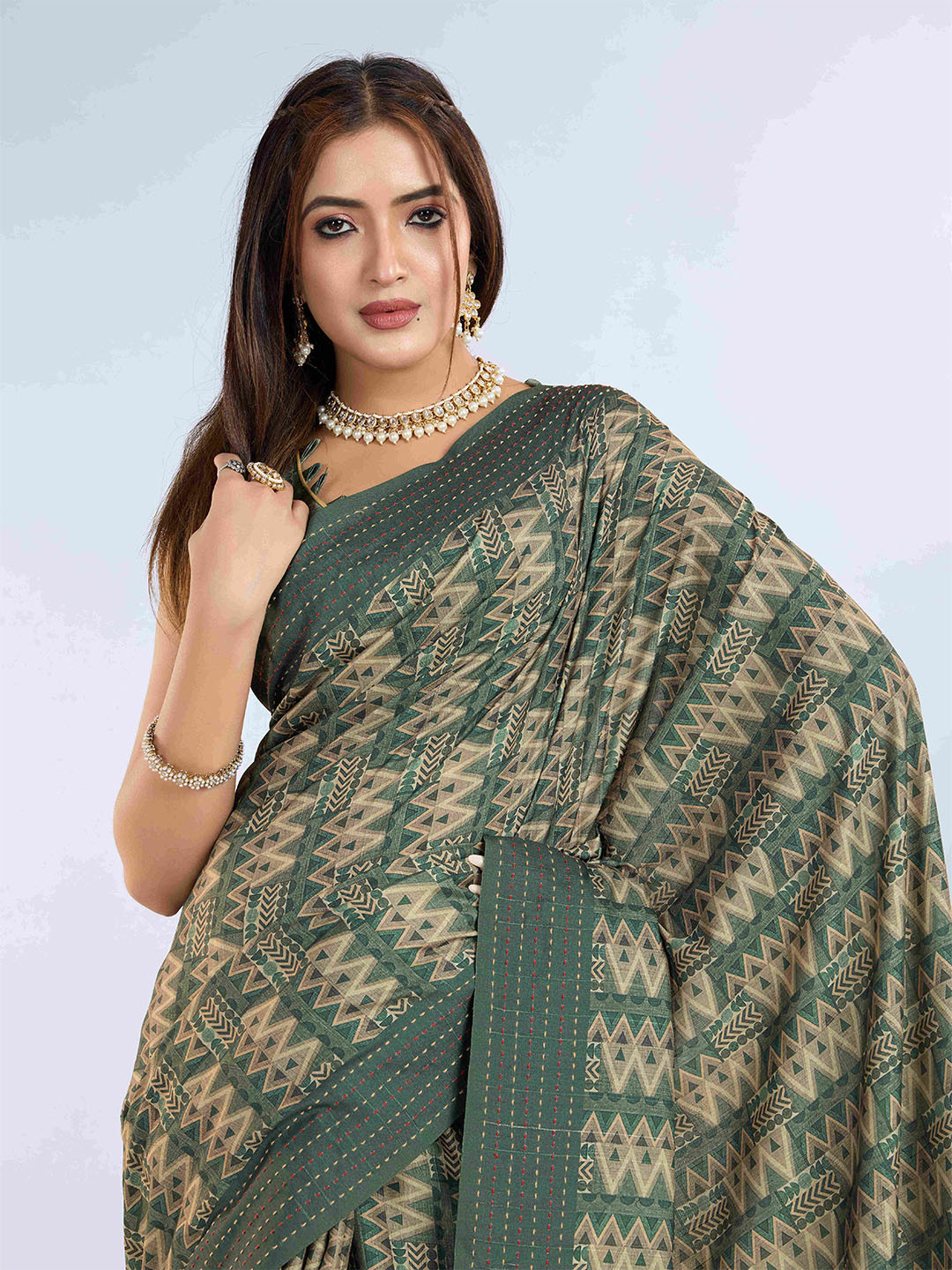 PBS PRINTS Kantha Work Tussar Saree