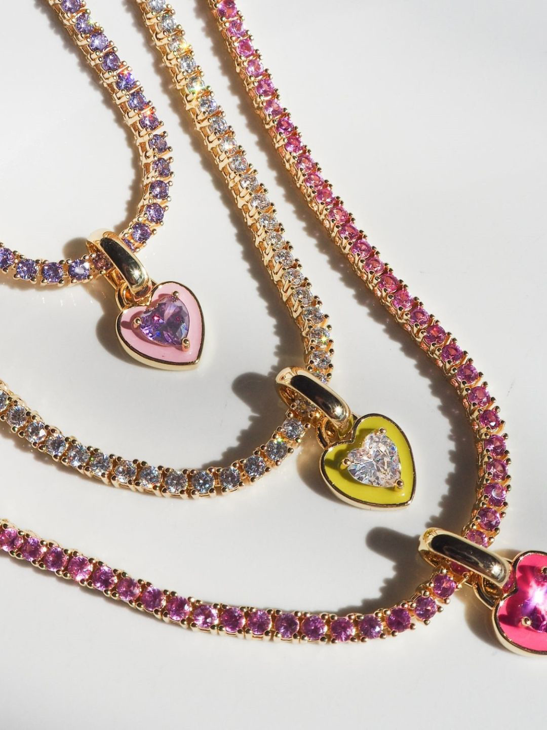 ShopSiiri Heart Pop Tennis 18K Gold Plated Anti Tarnish Pendant with Chain