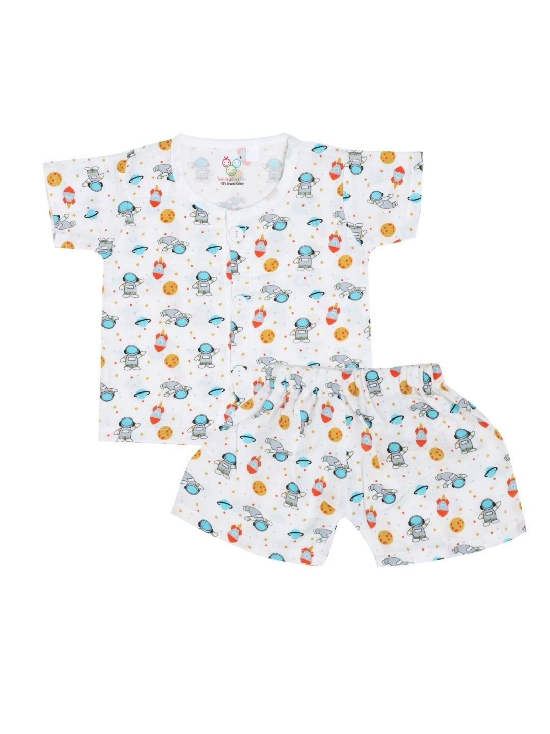 SMILEY BUTTONS Unisex Kids Printed Jhabla Shorts Clothing Set