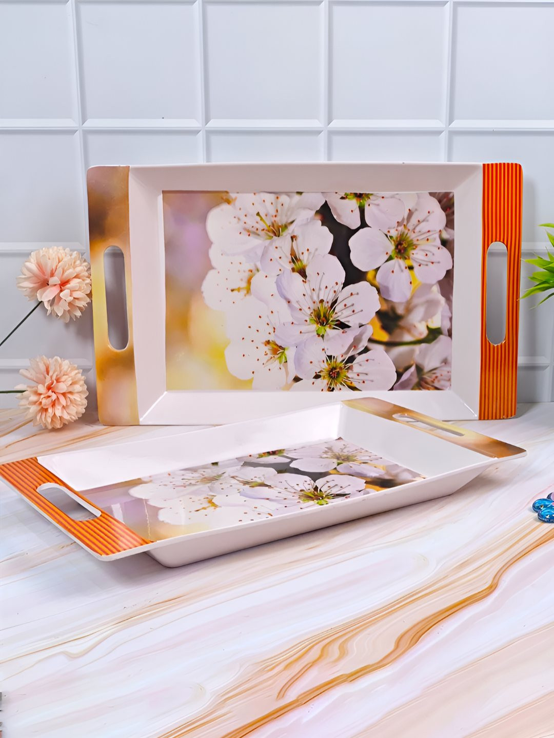 UPC Orange Melamine 2 Pieces Dishwasher Safe Serving Tray