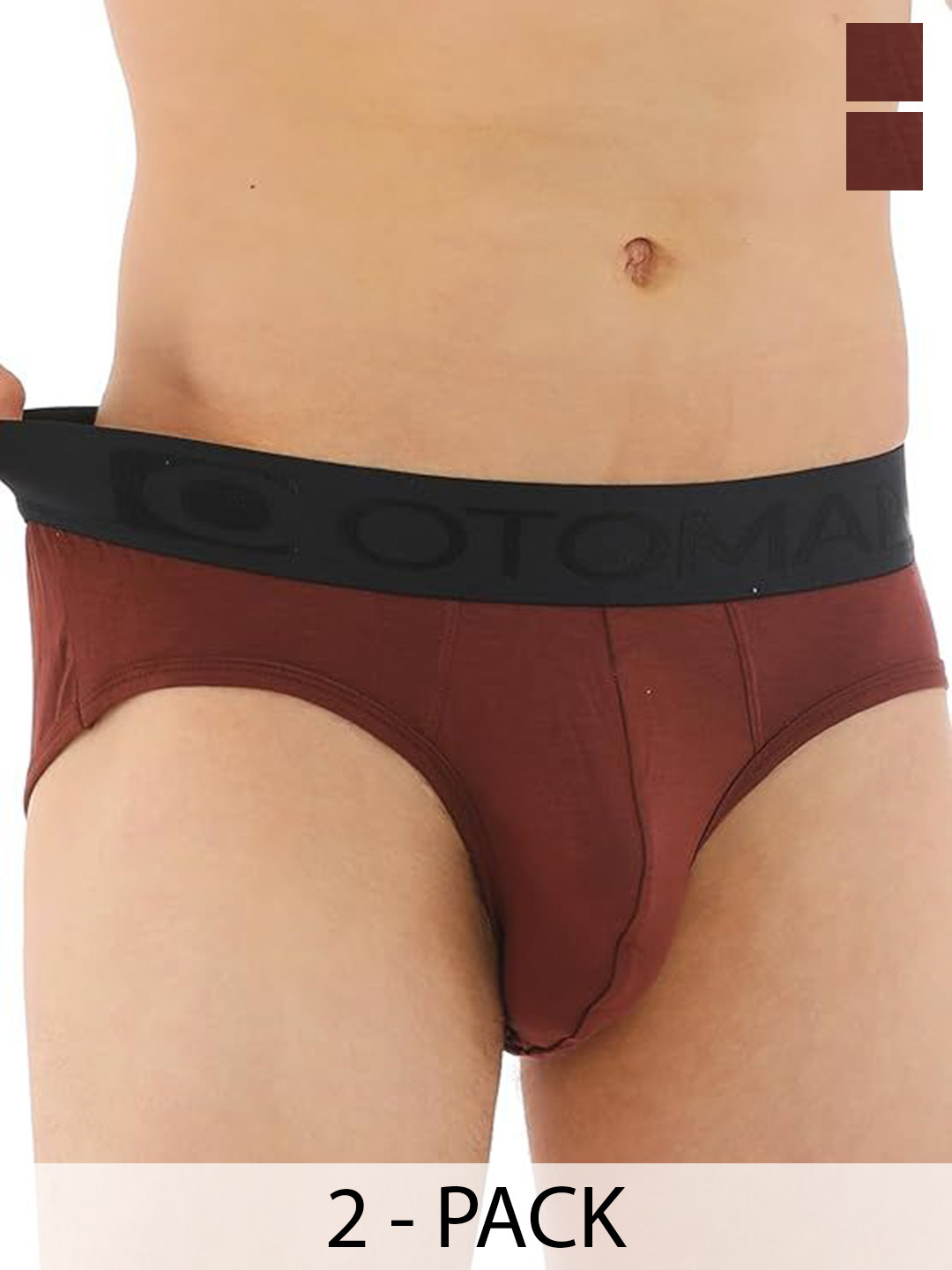 OTOMAN Pack Of 2 Mid Rise Breathable Briefs 2-SOLID-BRIEF-BROWN-S