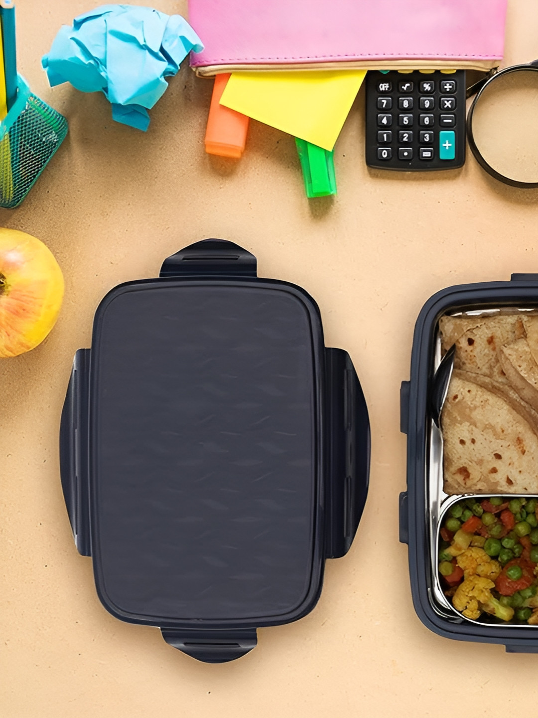 JAYPEE Wave Senior Blue Solid Plastic Easy to Clean 1PCs Lunch Box With Spoon and Fork