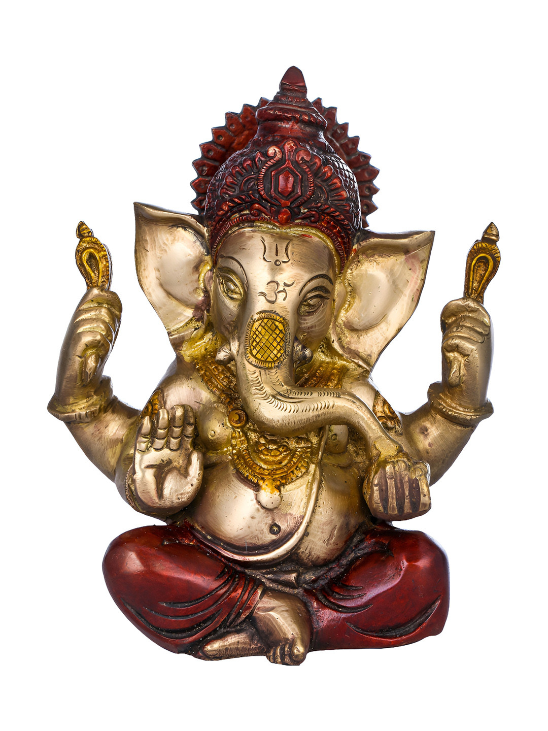 Exotic India Lord Ganesha in Ashirwad Mudra Gold Brass Metallic Prayer Room Medium Showpiece - 5.7 Inches