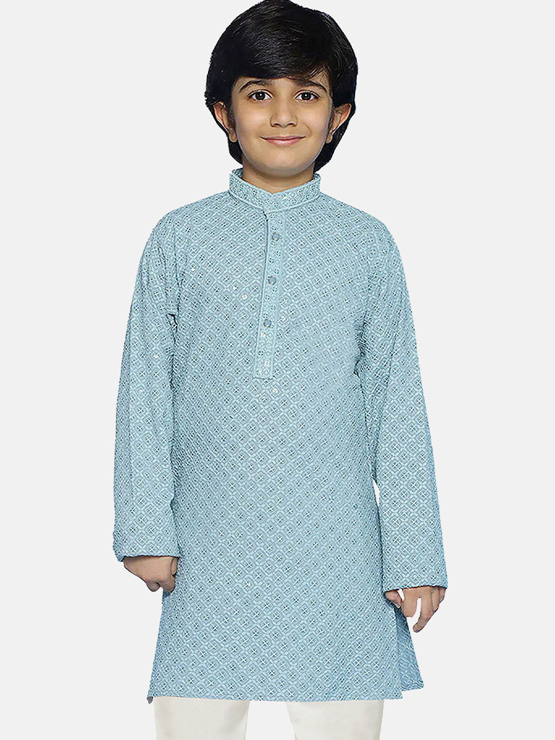 SG YUVRAJ Boys Embroidered Chikankari Khadi Kurta