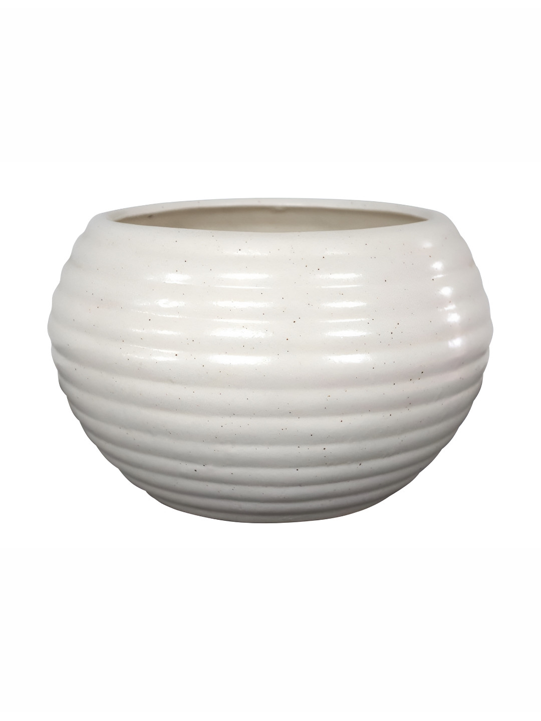 Urbanroots White Horizontal Ridges Big Round Ceramic Planter