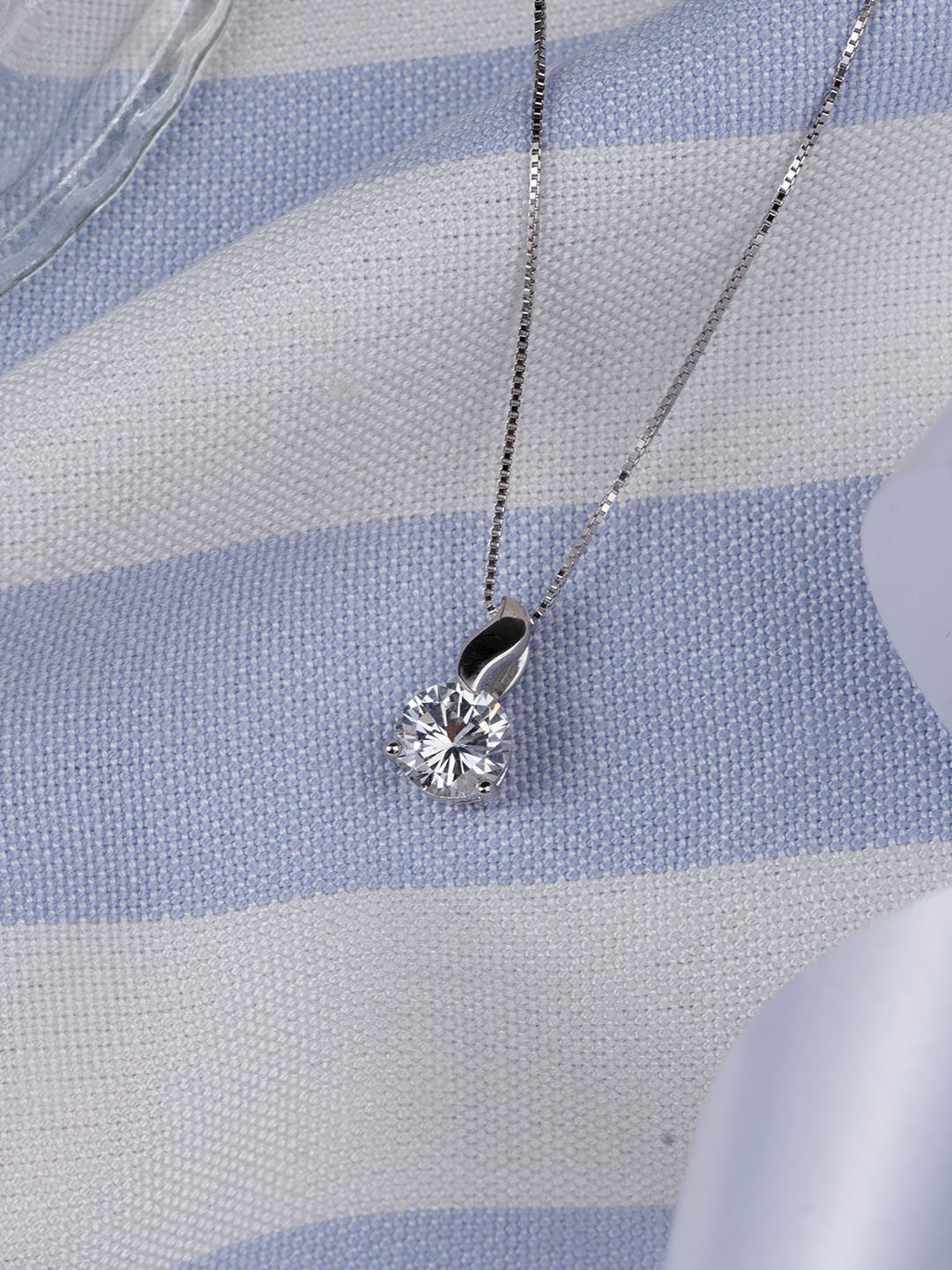 GLYTERS Sterling Silver Artificial Stones Studded Contemporary Drop Drizzle Pendant