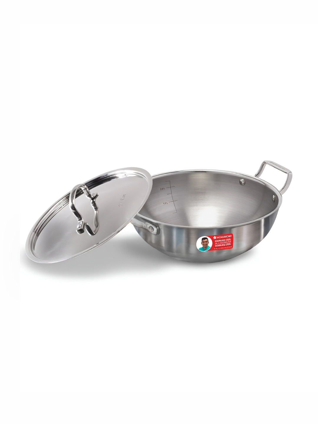 Wonderchef Stella Silver-Toned Stainless Steel Easy to Clean Tri-Ply Kadhai & Wok 3 L