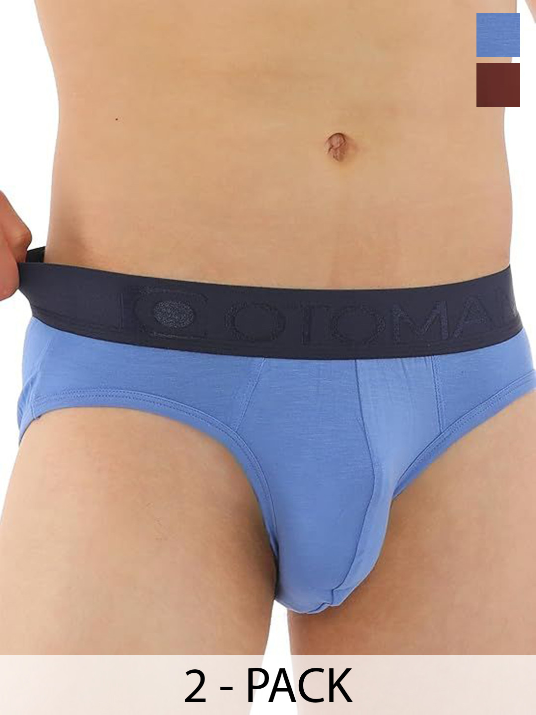 OTOMAN Pack Of 2 Mid Rise Breathable Briefs 2-SOLID-BRIEF-BLUE-BROWN-S