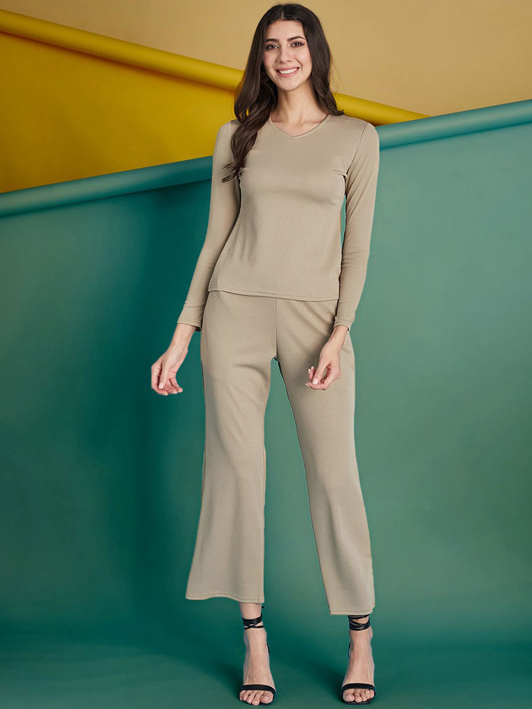 Moda Rapido V-Neck Long Sleeve T-Shirt With Trouser Co-Ords