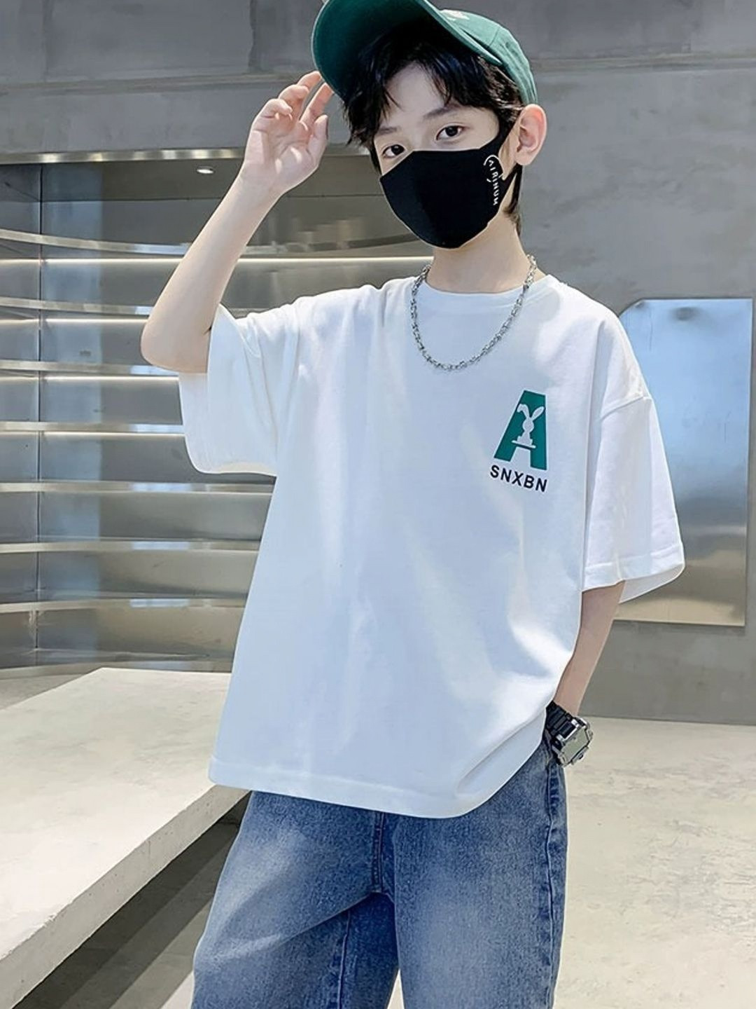 Xsole Boy Round Neck Drop-Shoulder Sleeves Oversized T-shirt