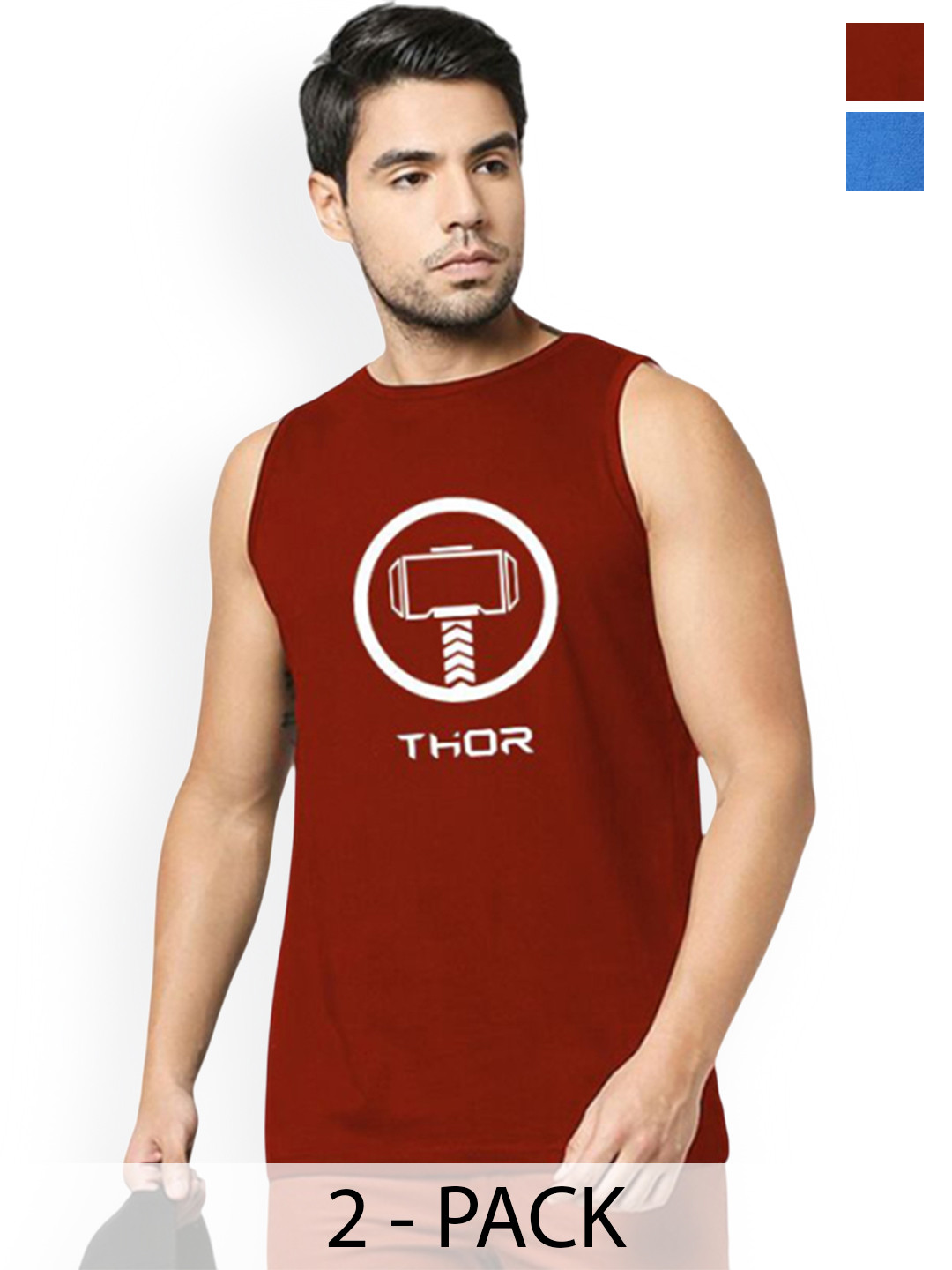 Organic Chics Pack Of 2 Printed Cotton Tank Vests Royal Captain - Maroon Thor_S
