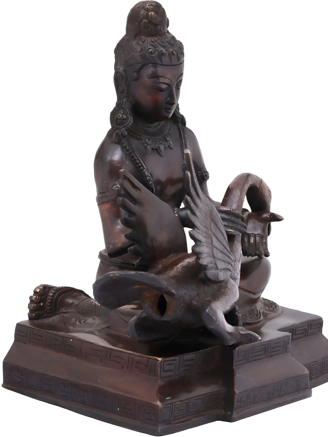 Exotic India Lord Buddha with Swan Black Brass Metallic Living Room Hand Made Medium Showpiece - 9.5 Inches