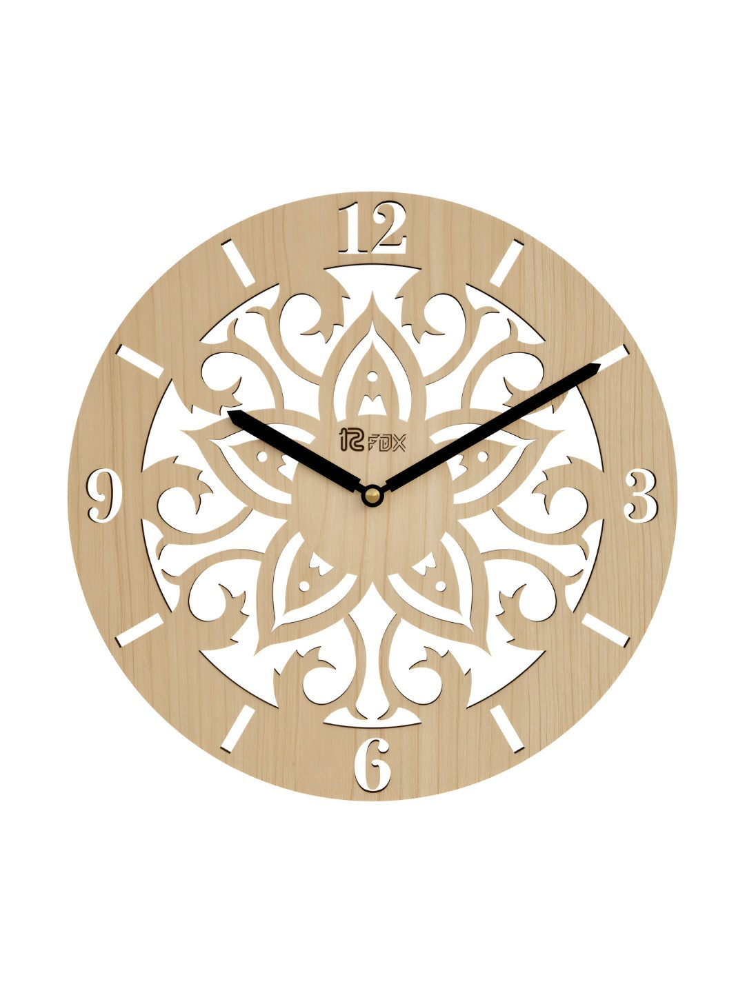 12 fox Yellow Wood Large Display Round Battery Analogue Wall Clock-29.5cm