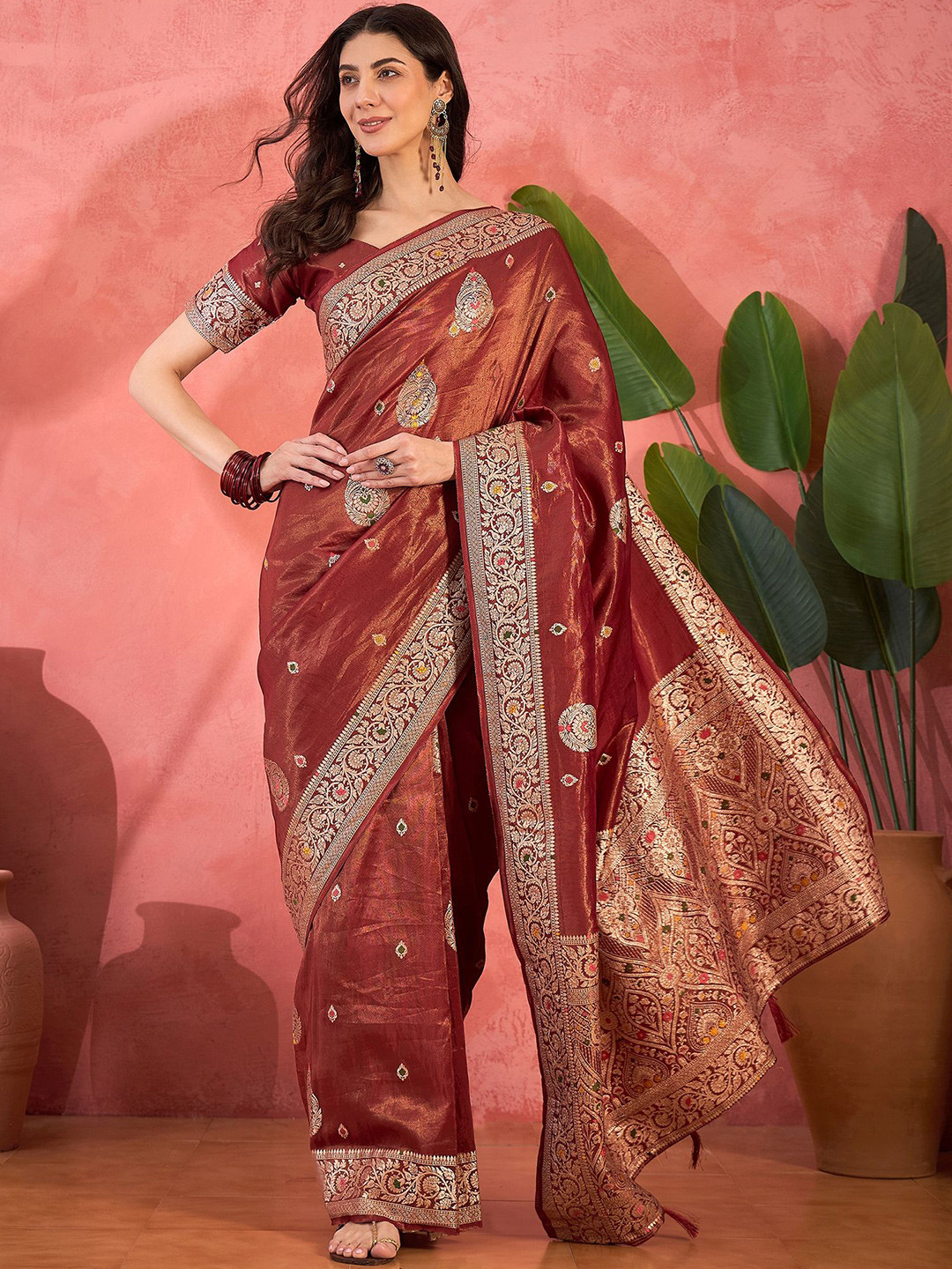 Sangria Woven Design Banarasi Saree With Blouse Piece