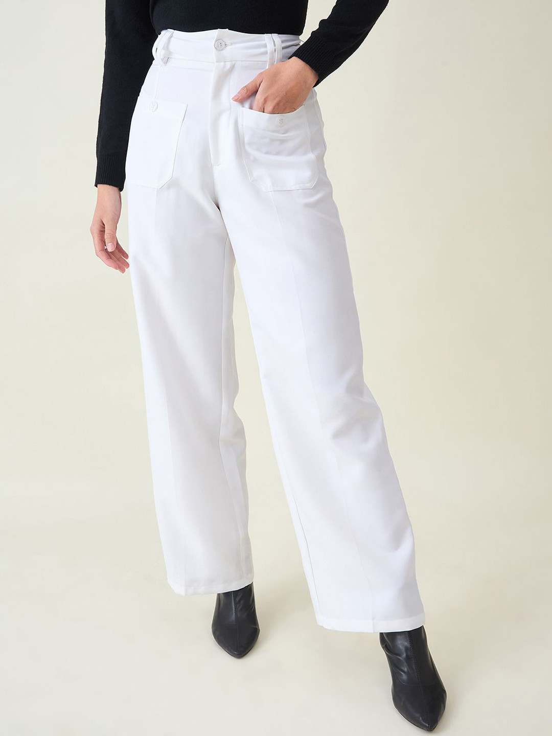 aayu Women Comfort High-Rise Relaxed Fit Wide Leg Trousers