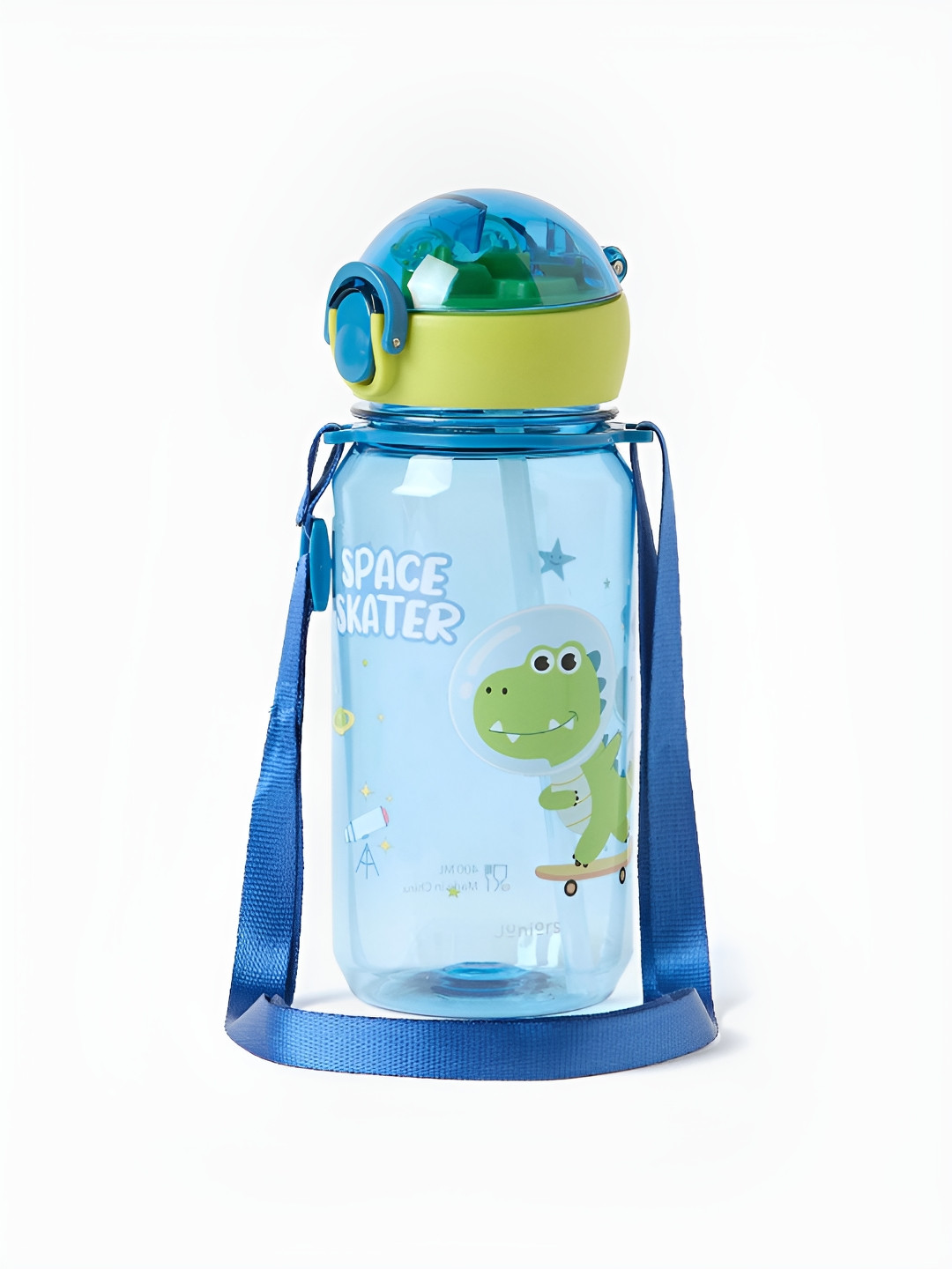 Juniors by Babyshop Kids Blue Dinosaur Printed Flip Straw Tritan Water Bottle - 400 ml