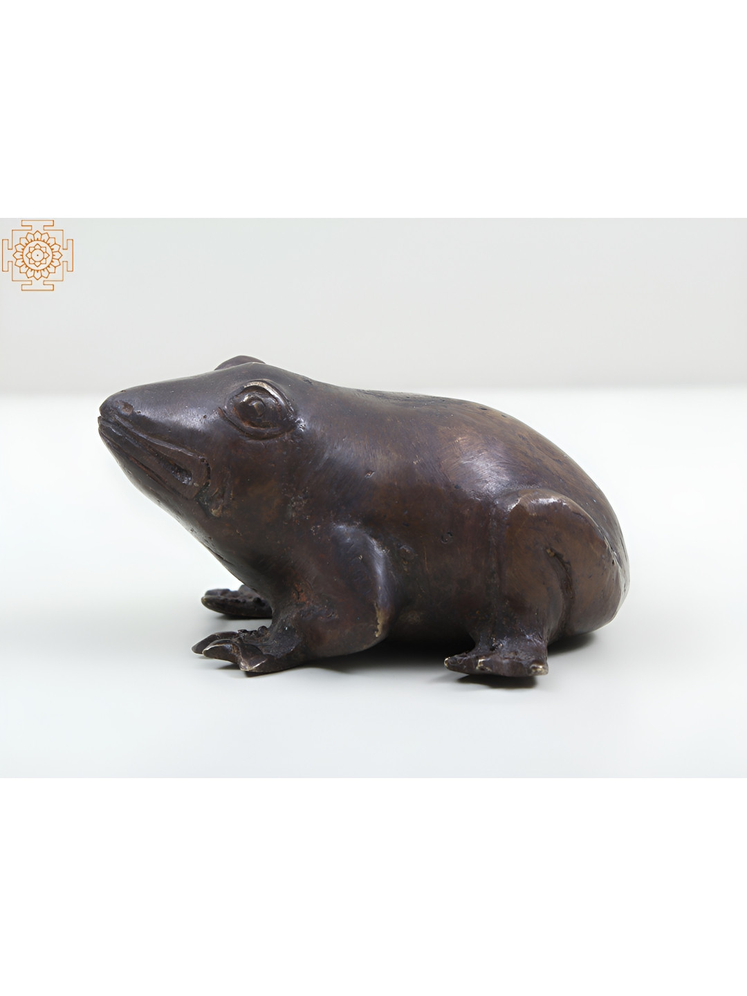 Exotic India Frog Brown Brass Metallic Living Room Tiny Showpiece - 2 Inches