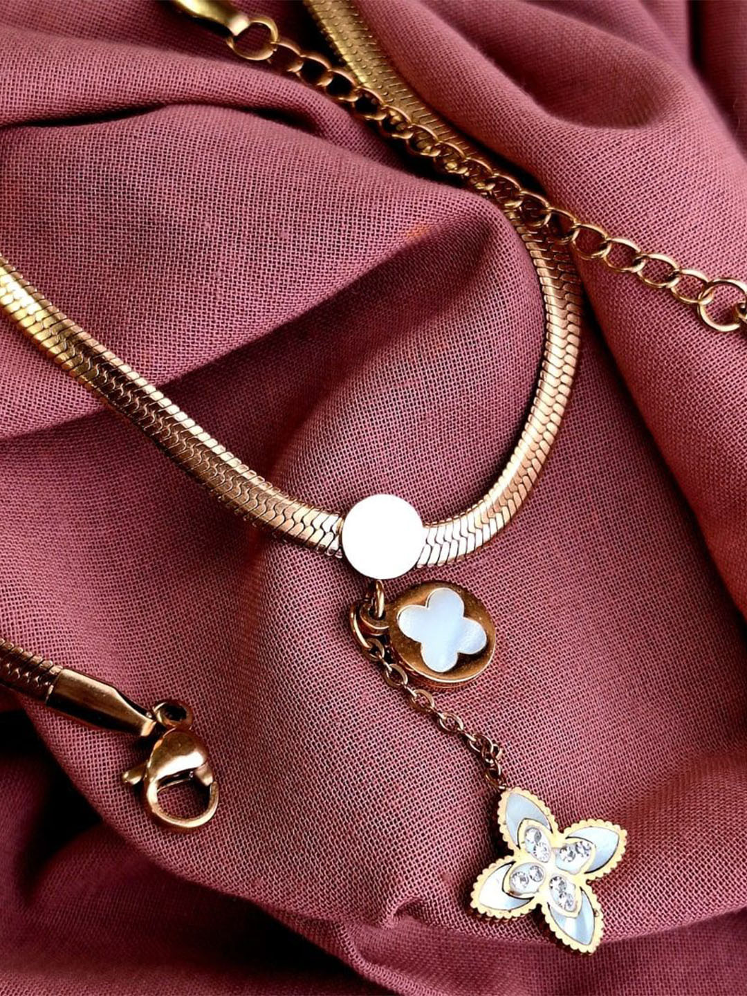 MRIDU ESSENTIALS Korean Stainless Steel Rose Gold-Plated CZ Chain Necklace and Chains