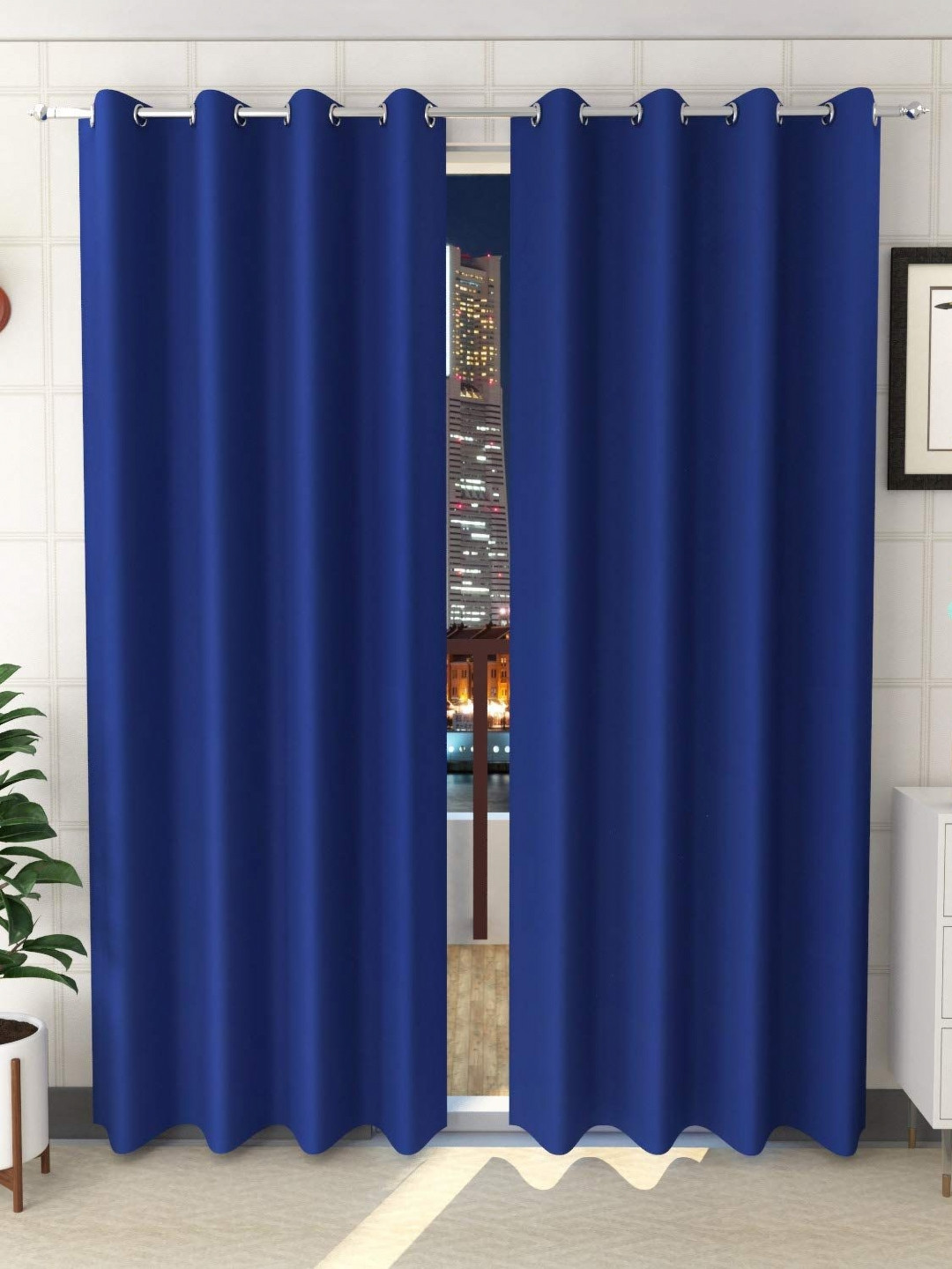 B' Decorlish Blackout Navy Blue 2 Pieces Room Darkening Long Door Curtain