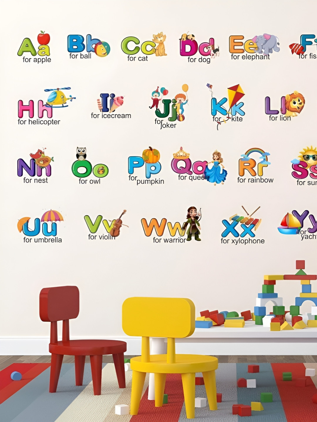 prettykrafts Green & Blue Alphabets Waterproof Wall Sticker