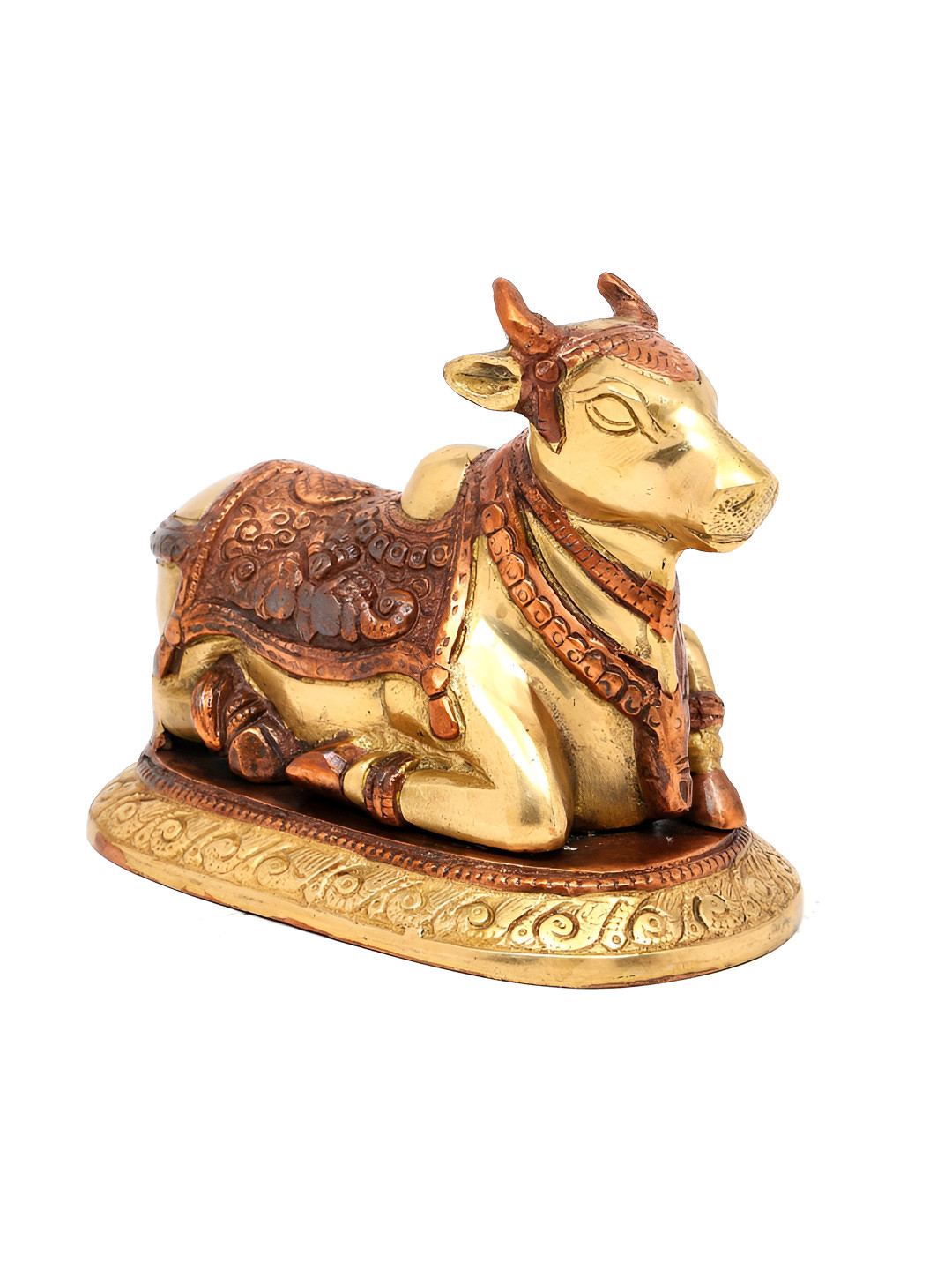 Exotic India Nandi Gold Brass Metallic Home Office Small Showpiece - 5.2 Inches