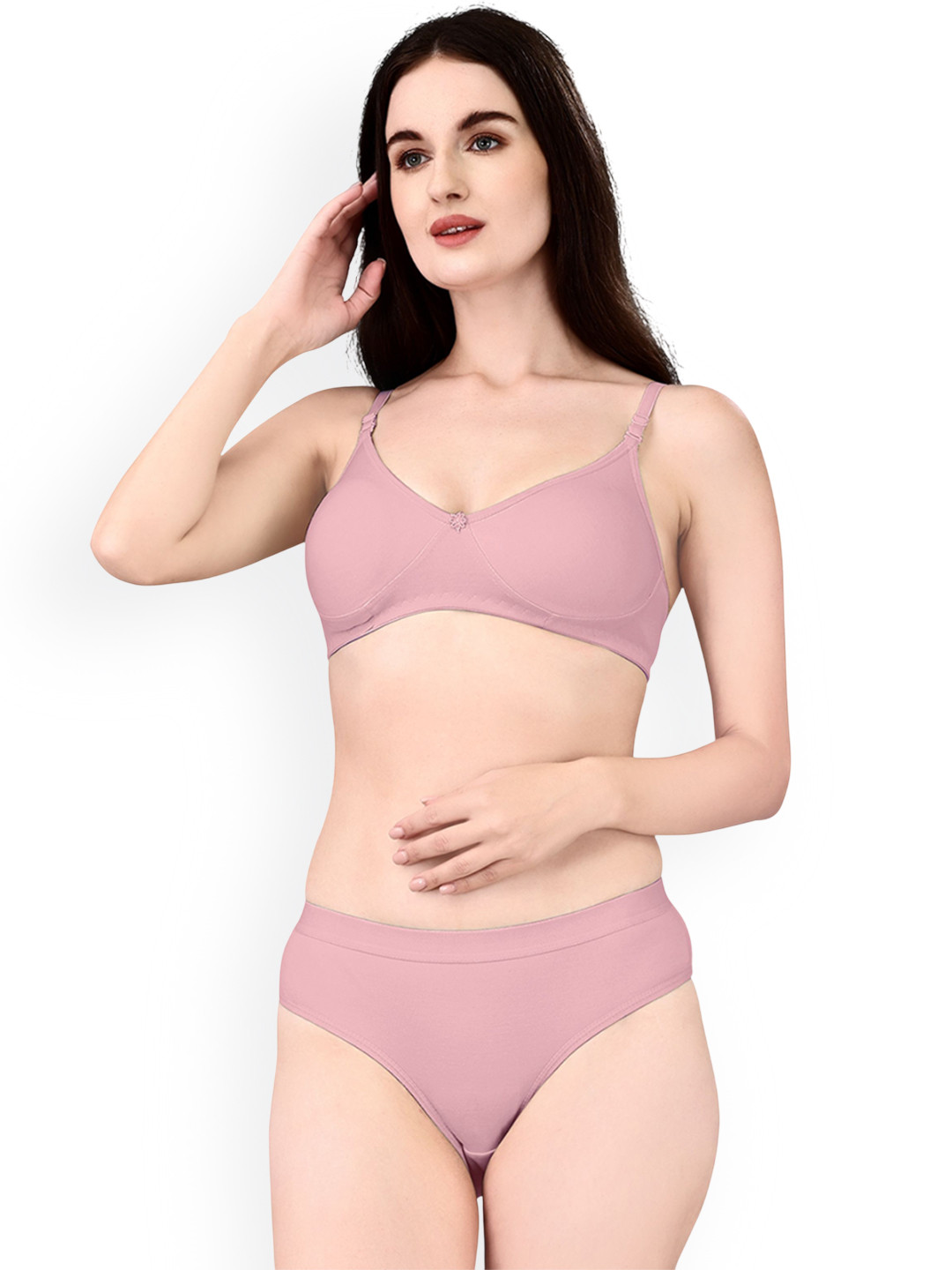 Exotica Lingerie Peach Non-Padded And Non-Wired Lingerie Set With Regular Straps