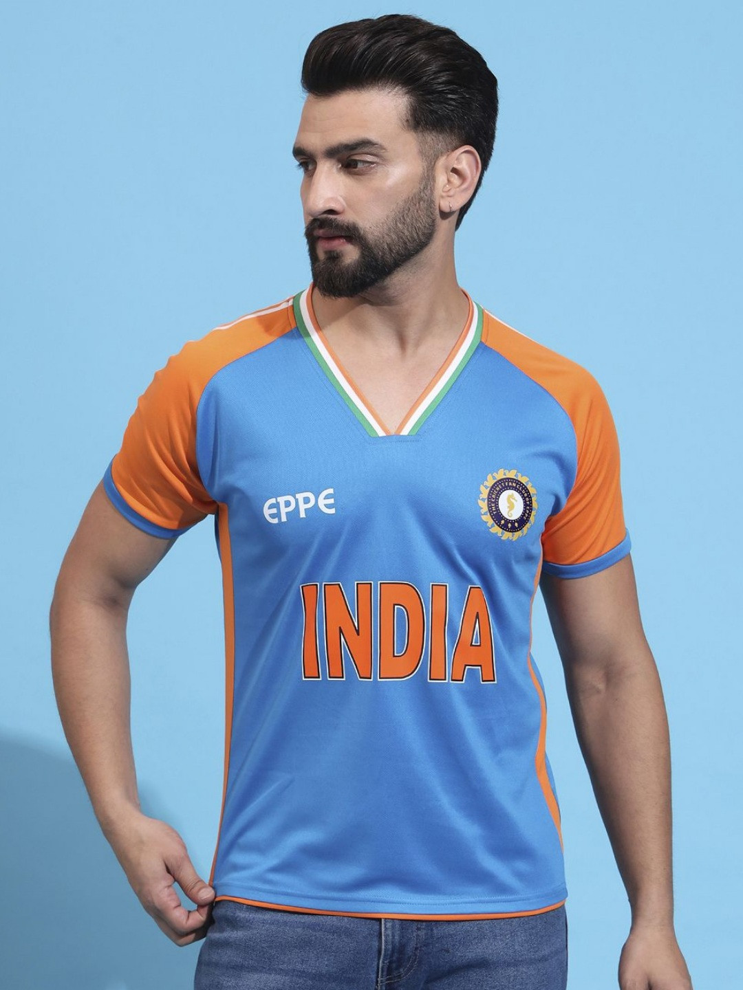 EPPE Men Typography Printed Slim Fit Indian Cricket Team Jersey T-shirt