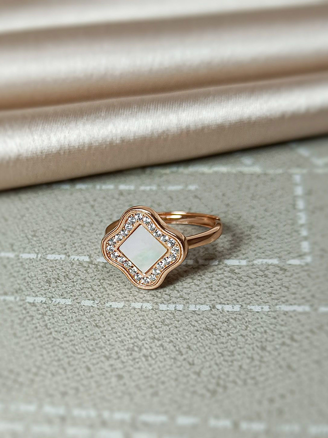 INARI SHINES Women 925 Silver Rose Gold-Plated CZ Studded Adjustable Regal Finger Ring