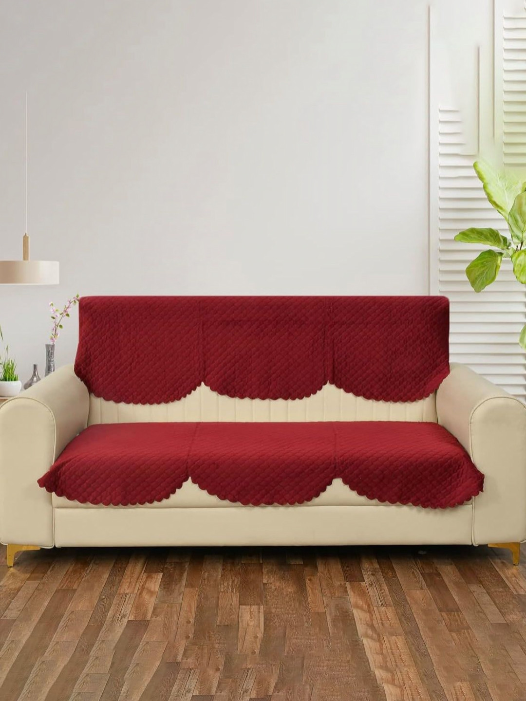 Sun Rise Holland Maroon 2 Pieces Velvet Sofa Cover
