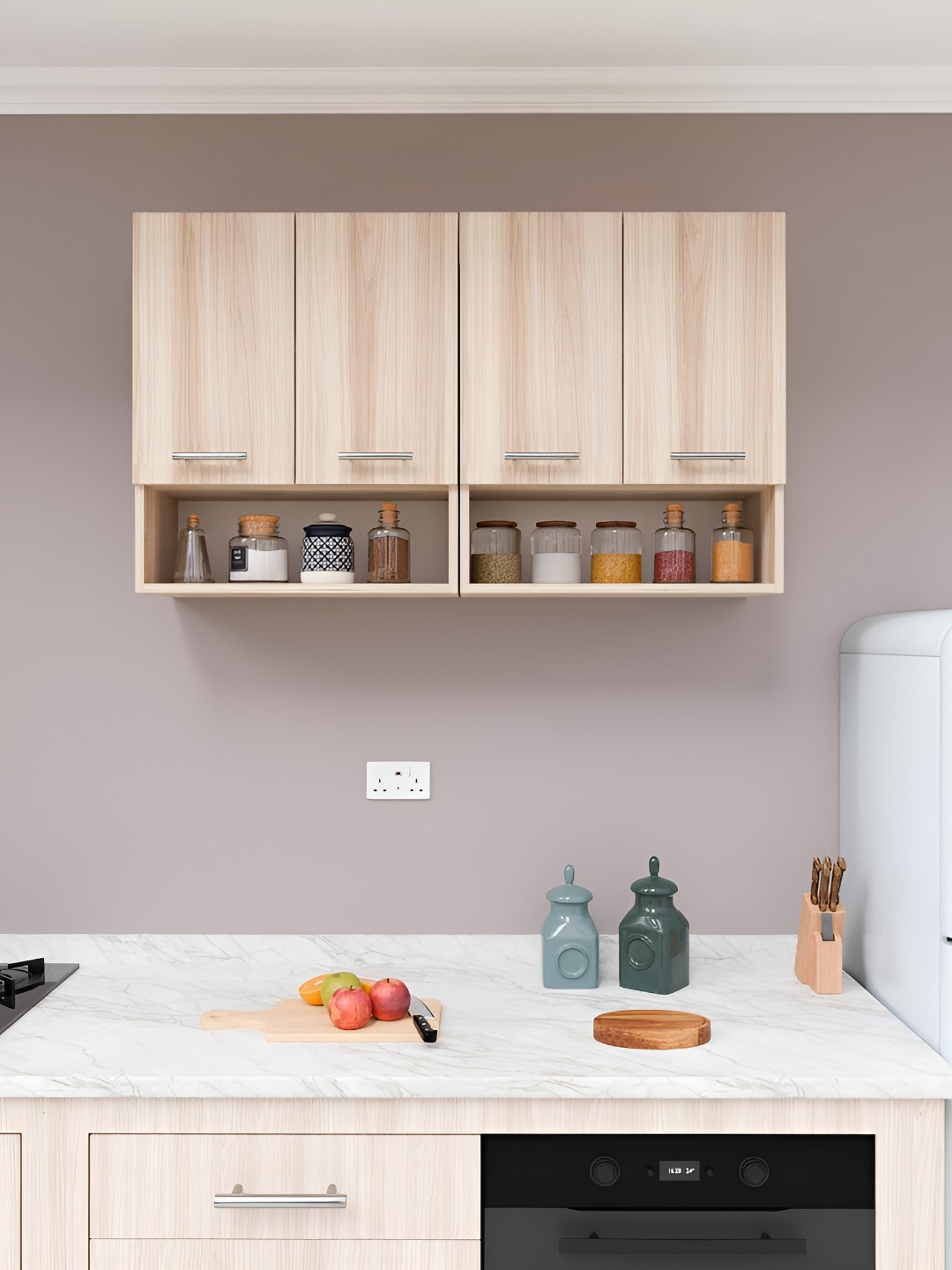 SPYDER CRAFT White & Brown Matte Finished Multipurpose Wall Mounted Kitchen Cabinet