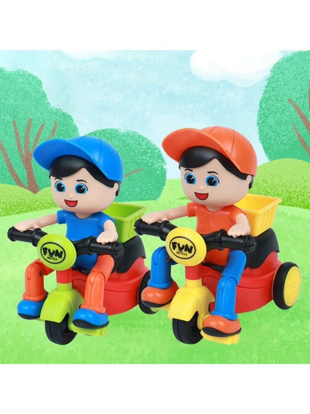 PIPALIYA Pack Of 2 Blue & Orange-Colored Mini Tricycle Cartoon Scooter Toy