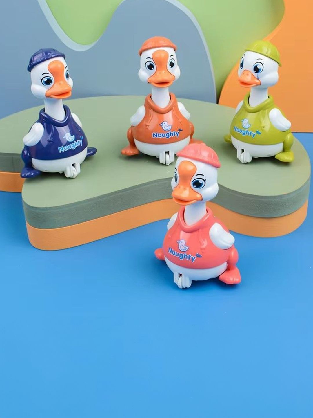 PIPALIYA Pack Of 4 Green & Pink Press & Go Crawling Duck Toys