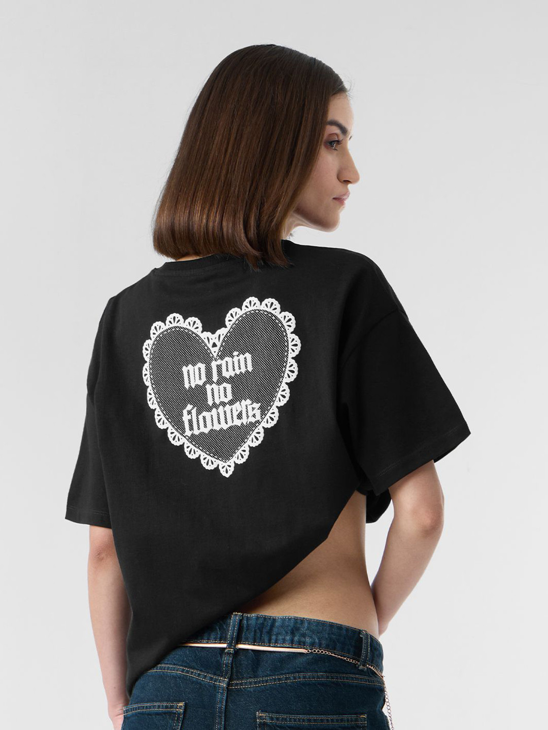 The Souled Store Women No Rain No Flowers Black Oversized Fit T-Shirts