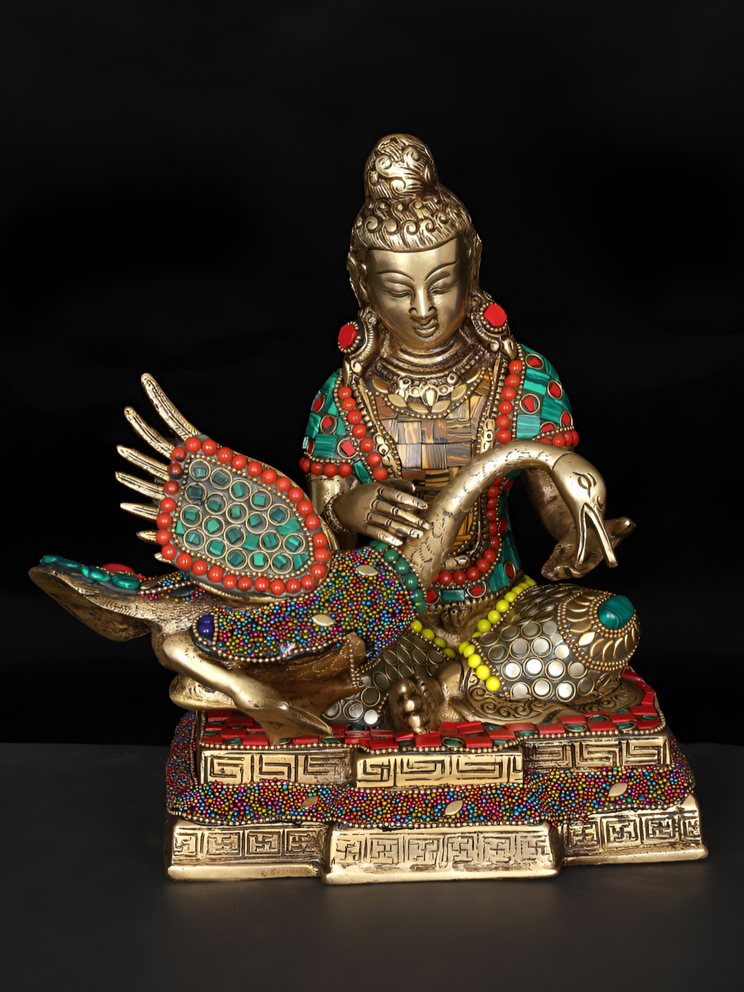 Exotic India Lord Buddha Healing The Swan Gold Brass Metallic Prayer Room Medium Showpiece - 9.5 Inches