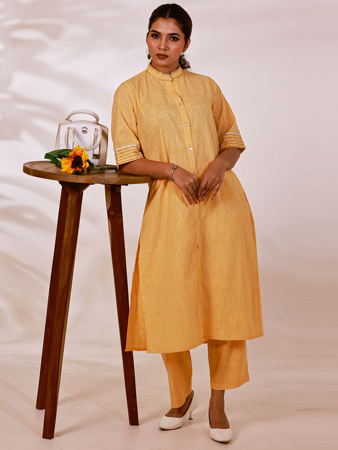 Maitri Jaipur Pure Cotton Mandarin Collar Tunic & Palazzo Co-ords