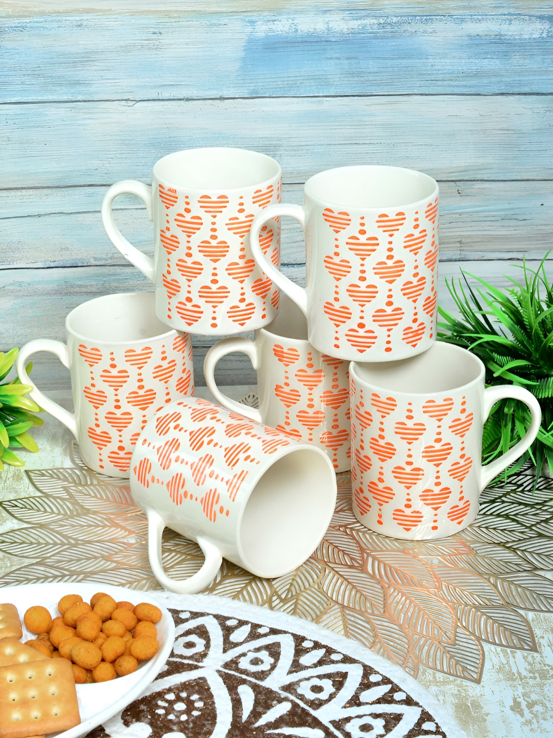 Myntra Elegant Homes Personalised of Memories Orange Conversational Ceramic Handcrafted 6 Piece Mugs-300ml