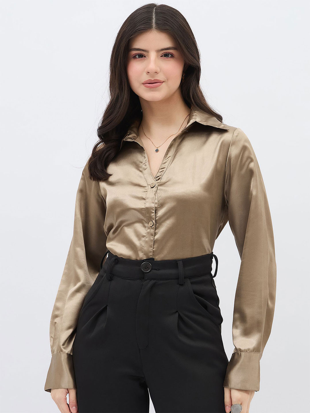 DressBerry Women Solid Spread Collar Cotton Casual Shirt